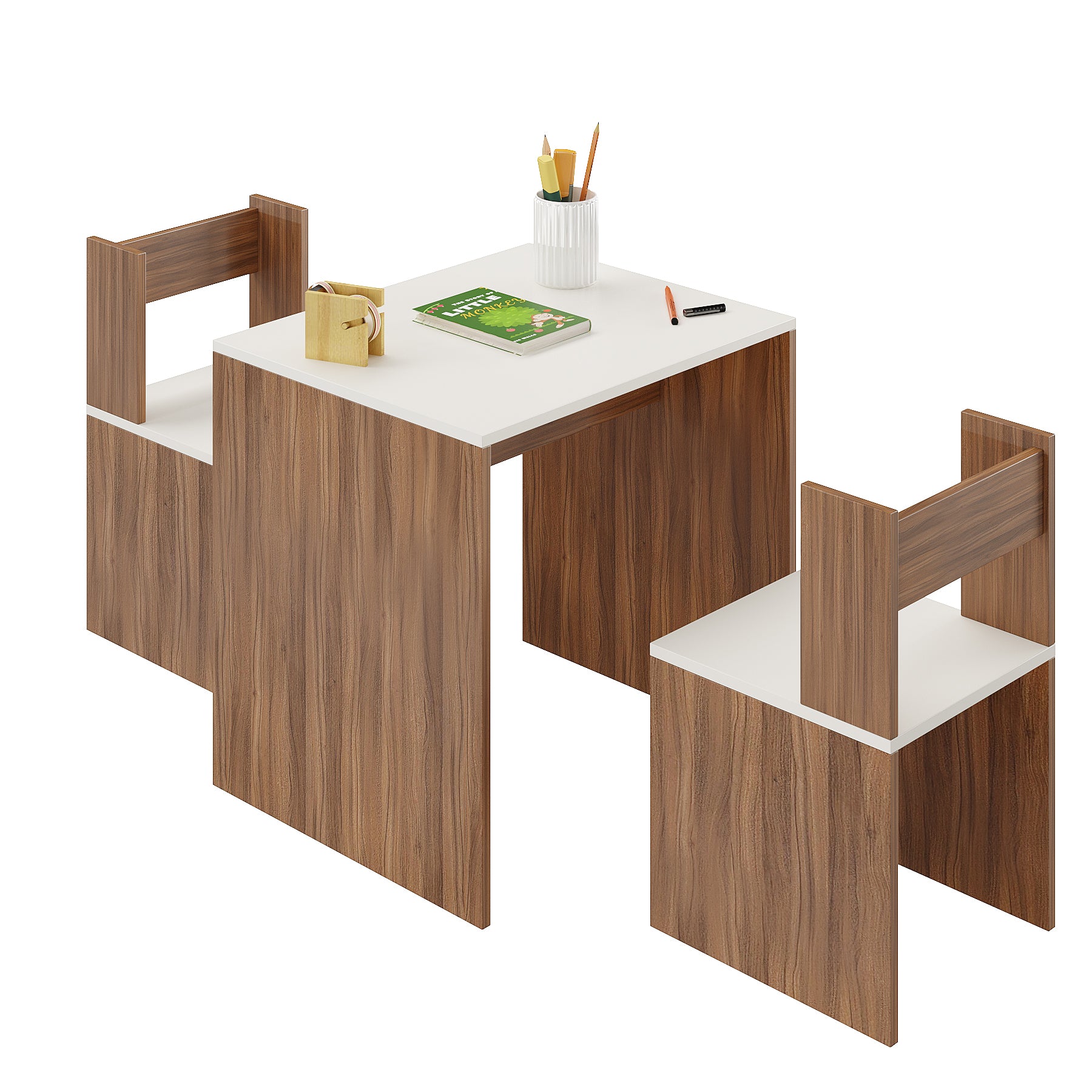 Emma Engineered Wood Light Weight Study Table & Chair Set with Storage for 3-12 Years Kids, Medium Size Kids Desk Set Upto 60kgs Weight Capacity - DIY Installation (Exotic teak & White)