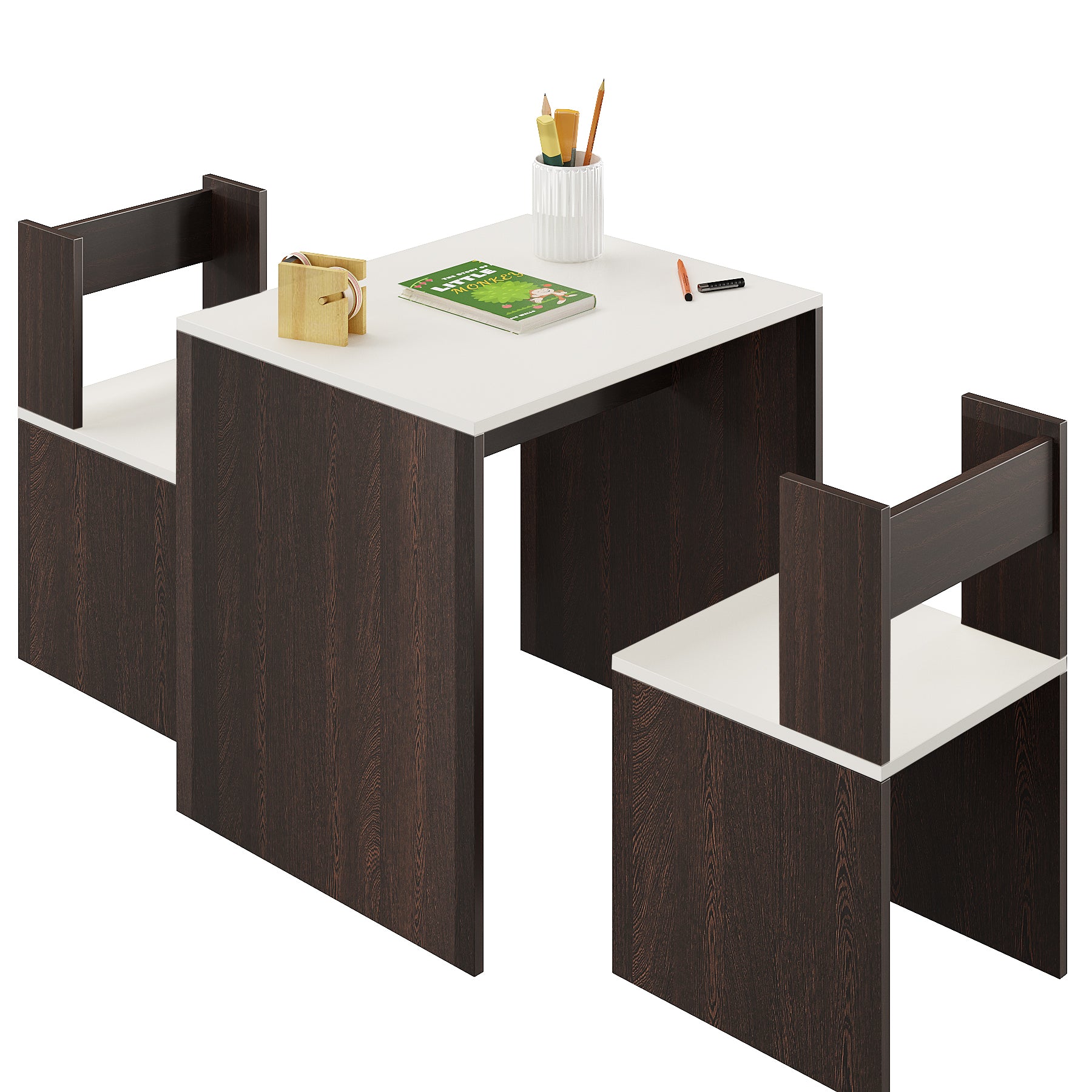 Emma Engineered Wood Light Weight Study Table & Chair Set with Storage for 3-12 Years Kids, Medium Size Kids Desk Set Upto 60kgs Weight Capacity - DIY Installation (Wenge & White)