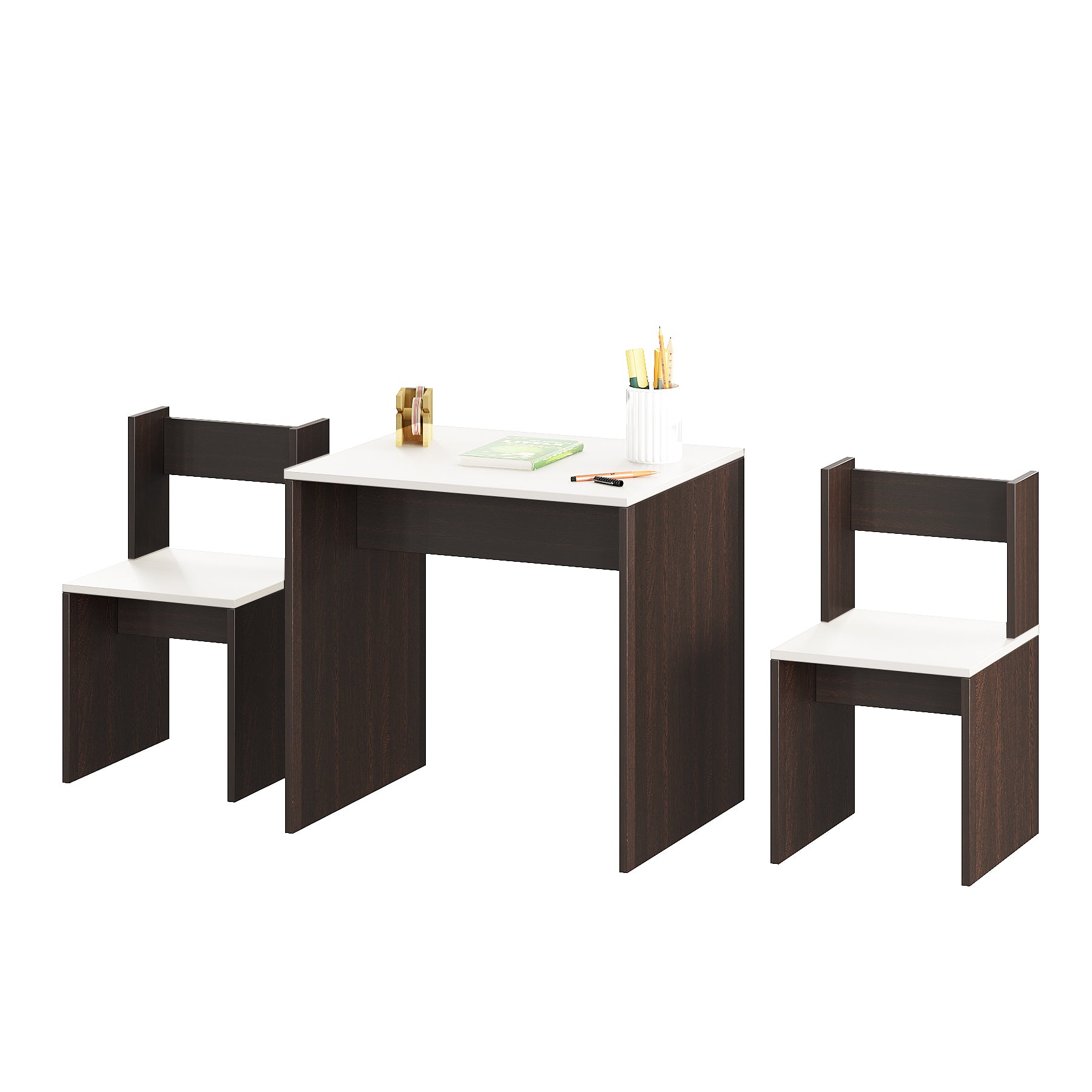Emma Engineered Wood Light Weight Study Table & Chair Set with Storage for 3-12 Years Kids, Medium Size Kids Desk Set Upto 60kgs Weight Capacity - DIY Installation (Wenge & White)
