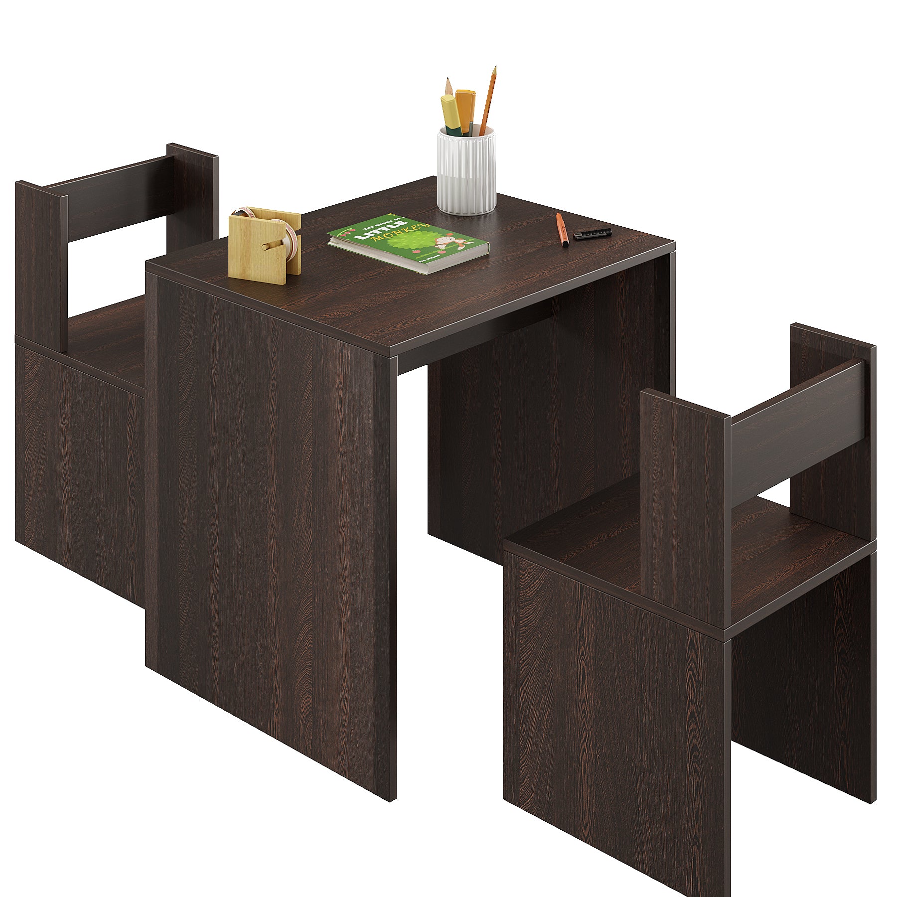 Emma Engineered Wood Light Weight Study Table & Chair Set with Storage for 3-12 Years Kids, Medium Size Kids Desk Set Upto 60kgs Weight Capacity - DIY Installation (Wenge)