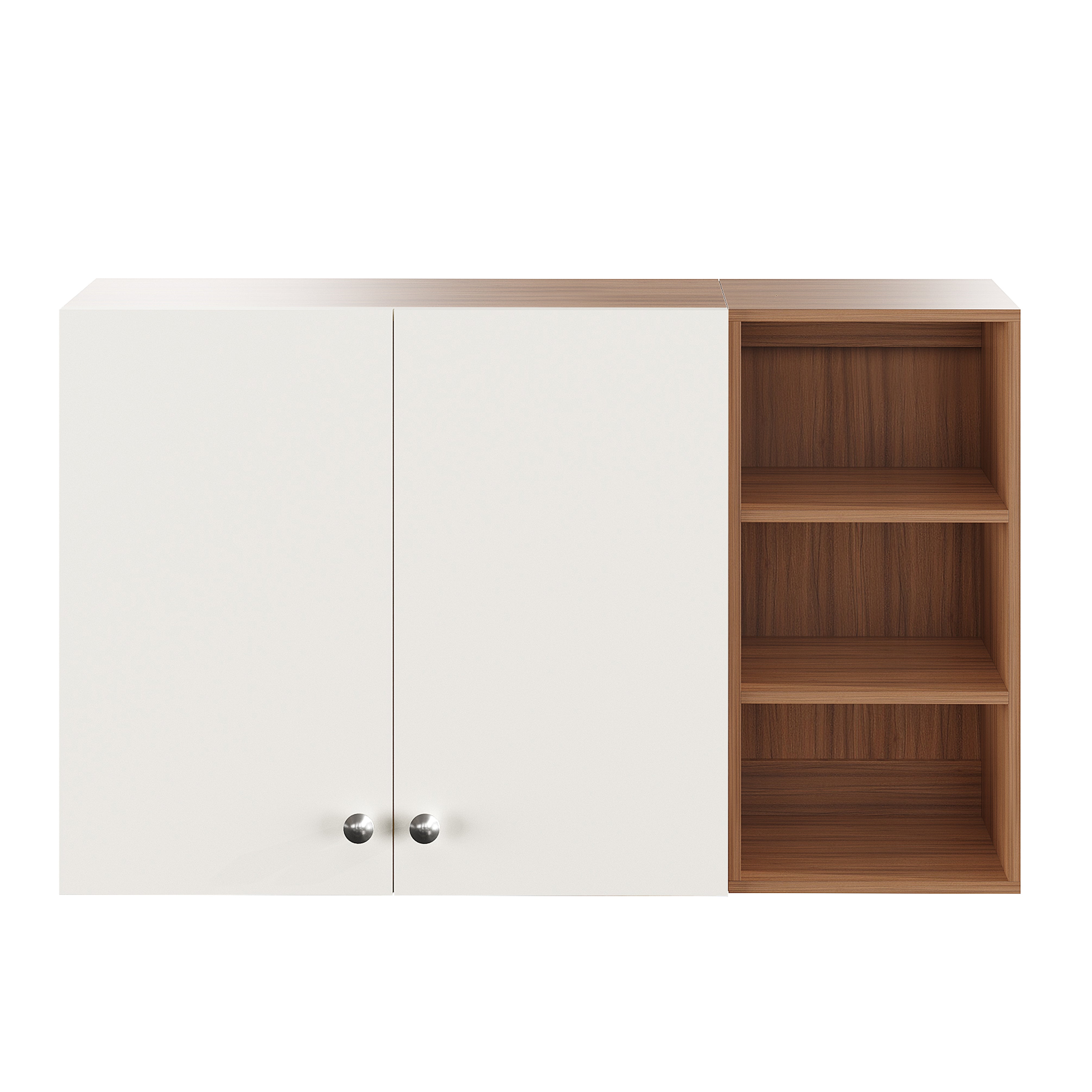 Lismore Wall Mount Wooden Kitchen Cabinet Storage Rack Shelf Organizer with Door in Exotic Teak & White Finish