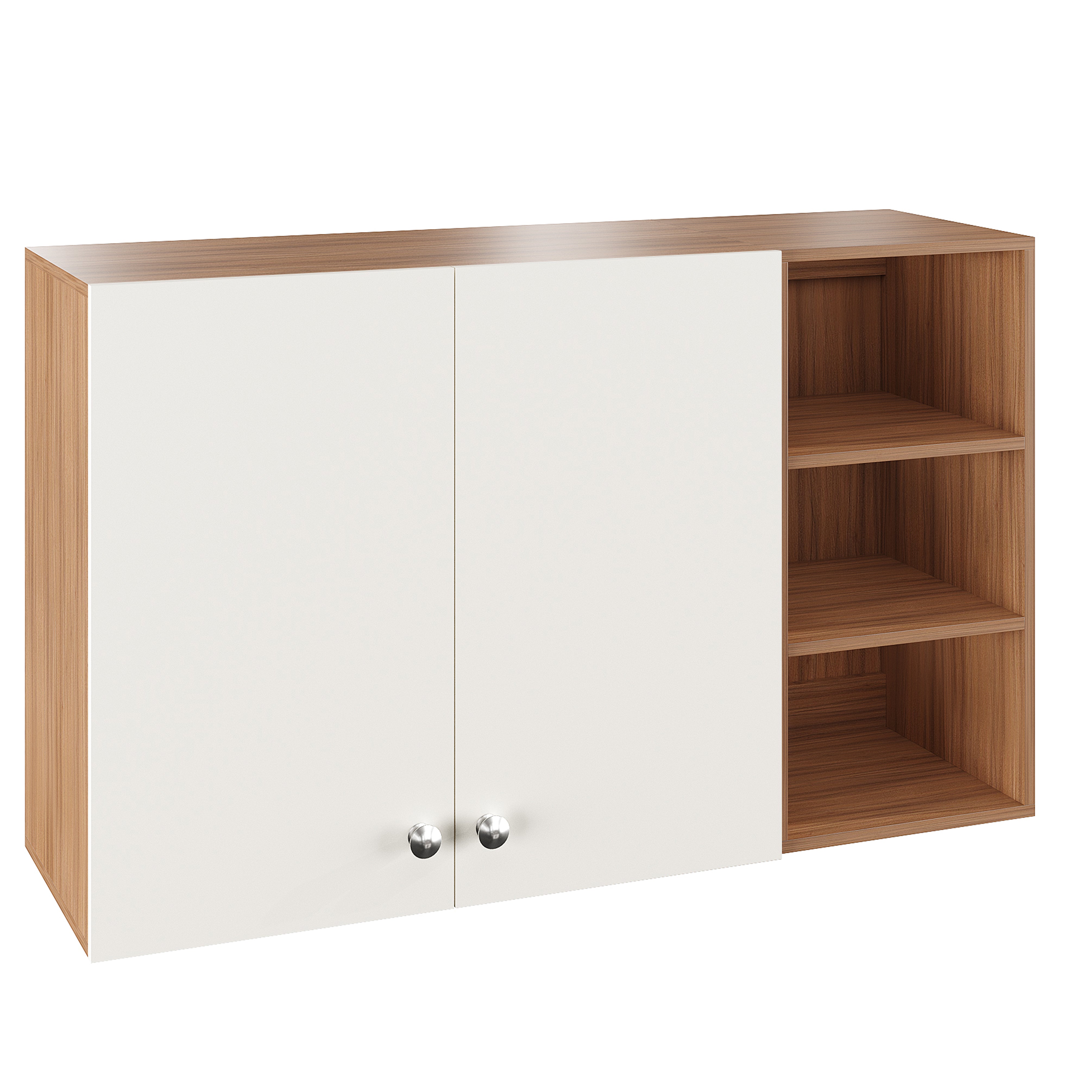 Lismore Wall Mount Wooden Kitchen Cabinet Storage Rack Shelf Organizer with Door in Exotic Teak & White Finish