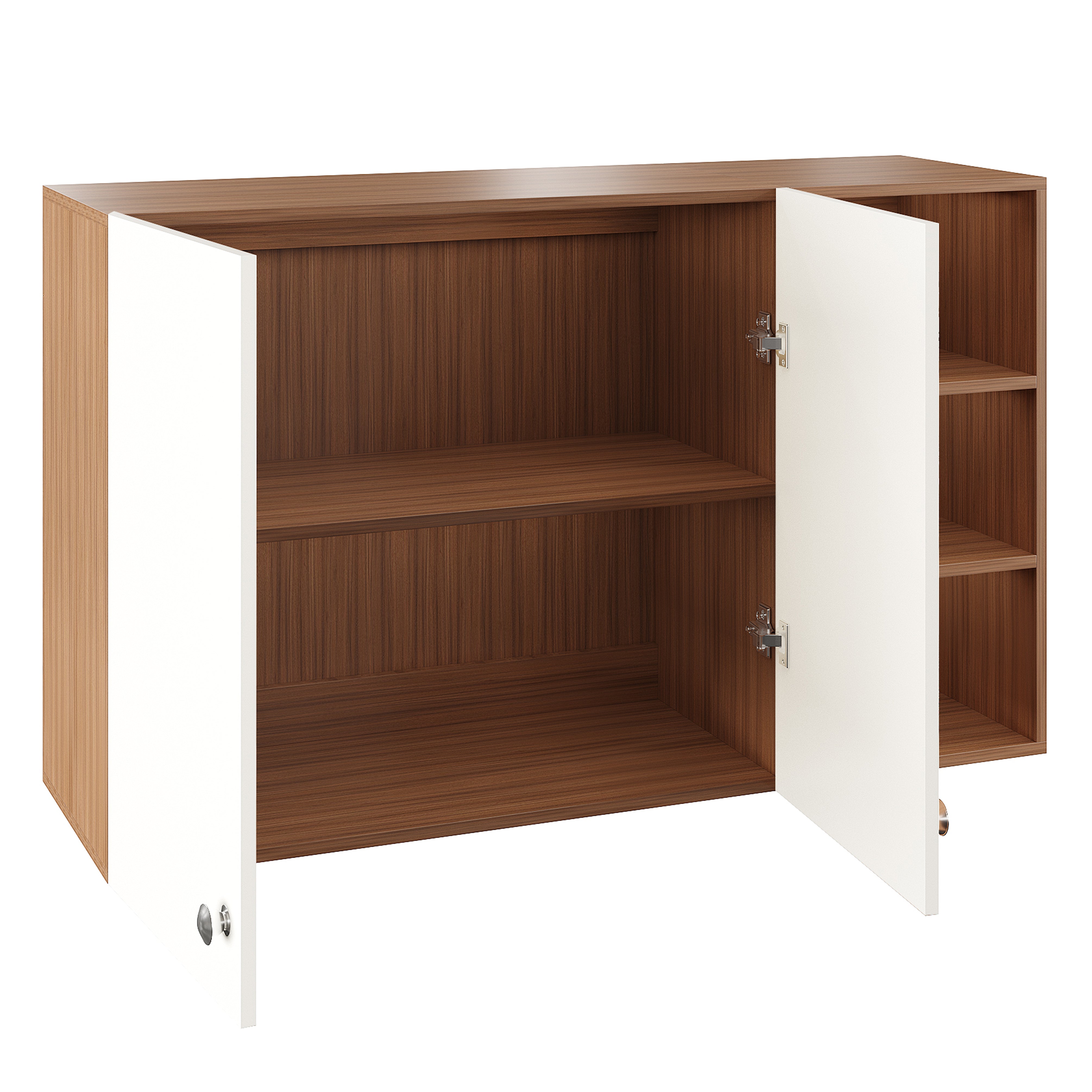 Lismore Wall Mount Wooden Kitchen Cabinet Storage Rack Shelf Organizer with Door in Exotic Teak & White Finish