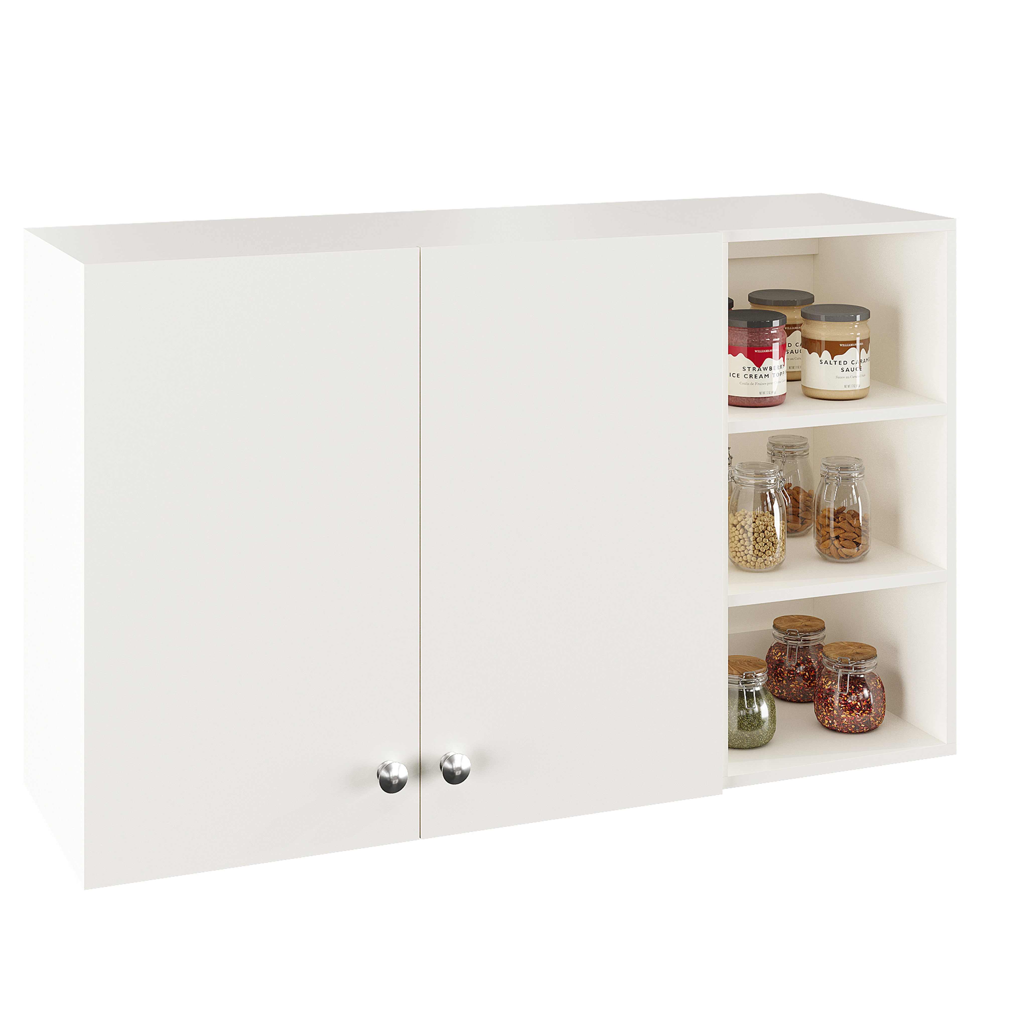 Lismore Wall Mount Wooden Kitchen Cabinet Storage Rack Shelf Organizer with Door in White Finish