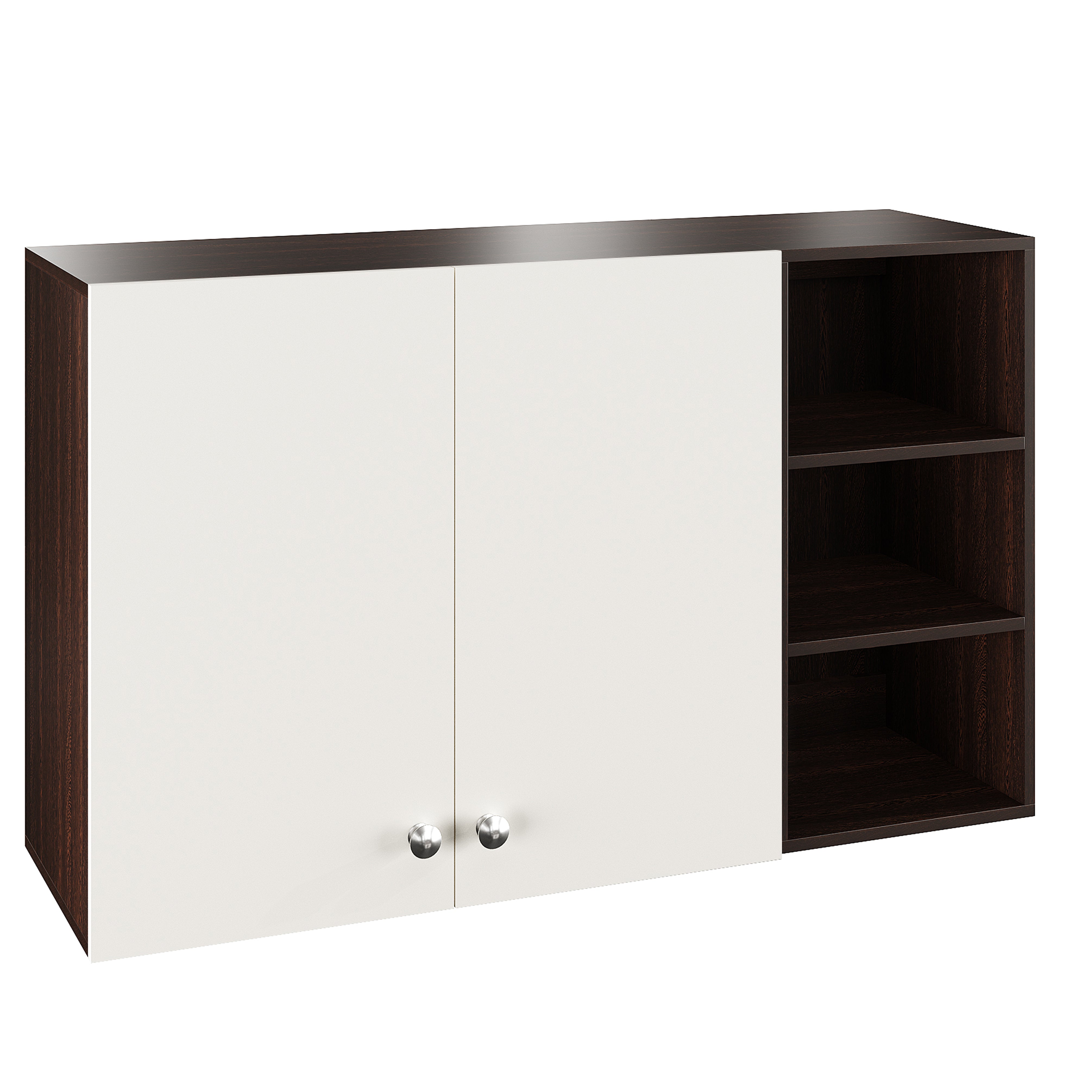 Lismore Wall Mount Wooden Kitchen Cabinet Storage Rack Shelf Organizer with Door in Wenge & White Finish