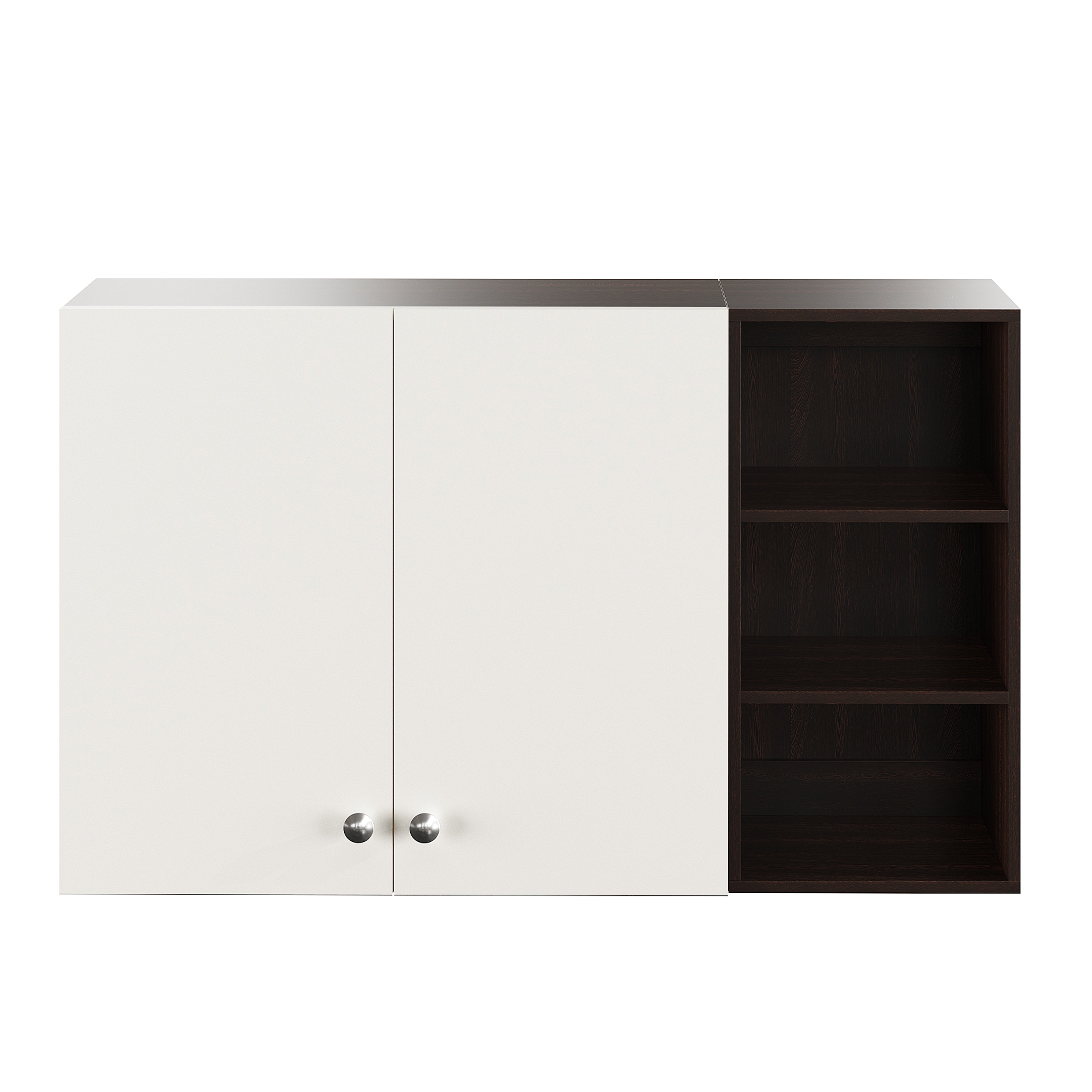 Lismore Wall Mount Wooden Kitchen Cabinet Storage Rack Shelf Organizer with Door in Wenge & White Finish