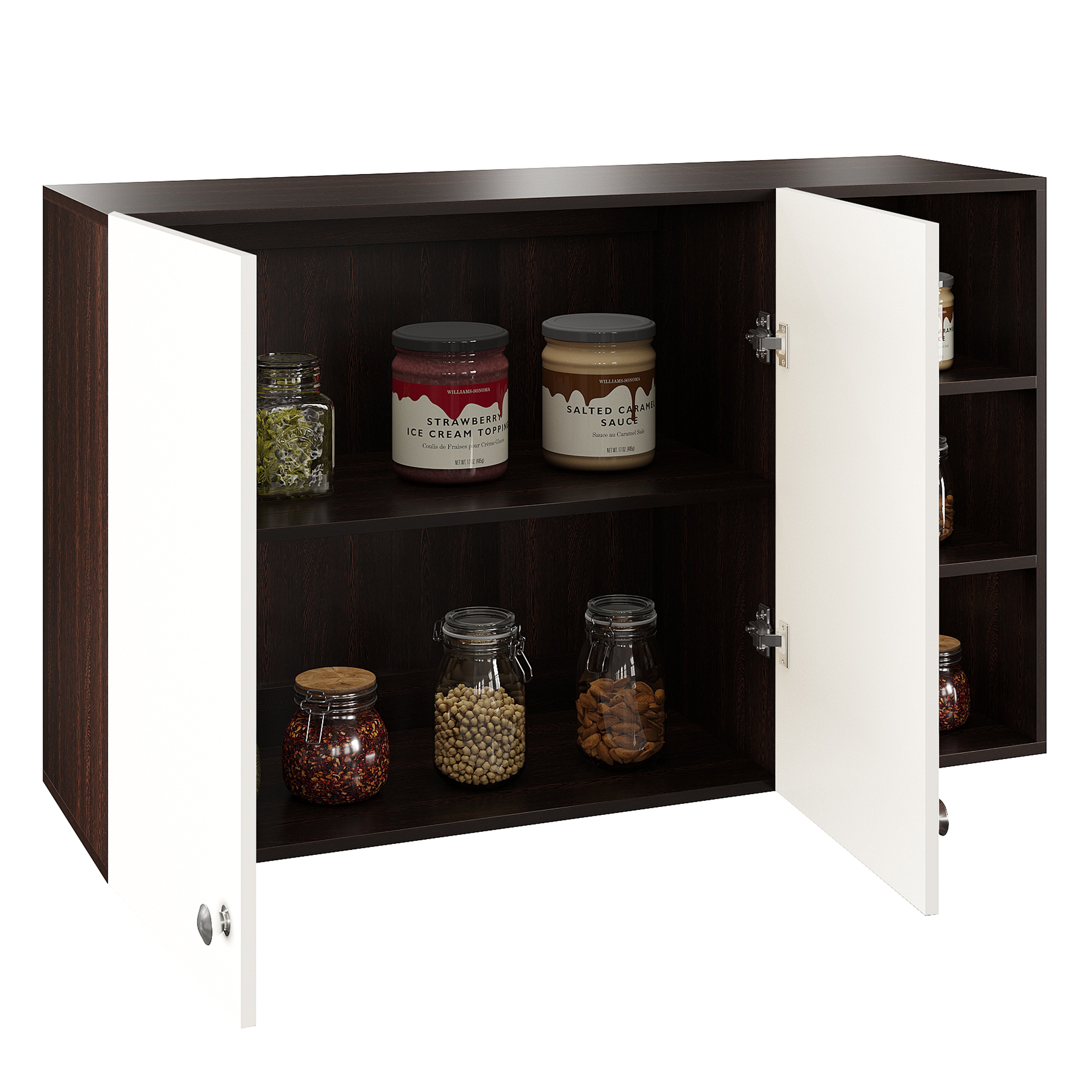 Lismore Wall Mount Wooden Kitchen Cabinet Storage Rack Shelf Organizer with Door in Wenge & White Finish