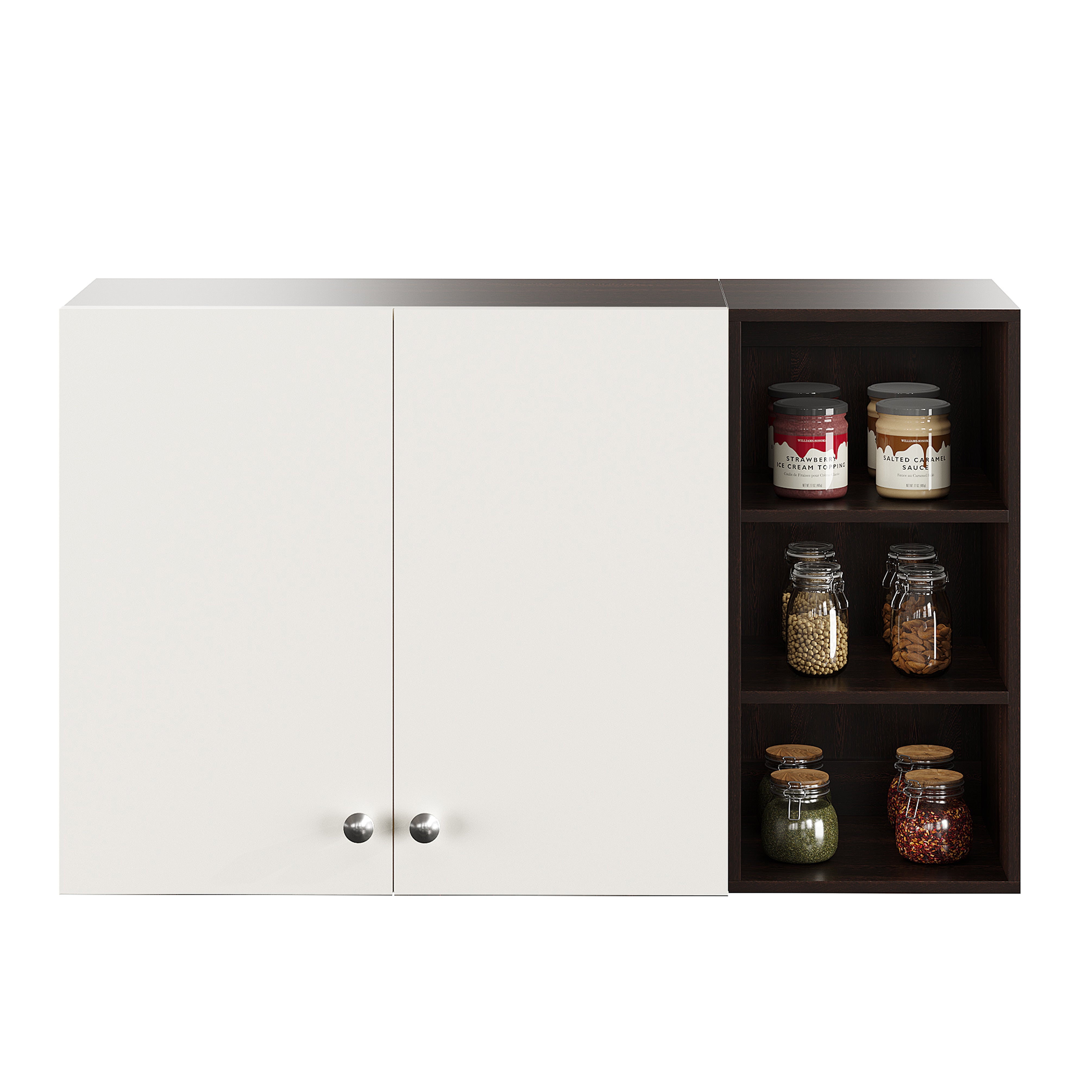 Lismore Wall Mount Wooden Kitchen Cabinet Storage Rack Shelf Organizer with Door in Wenge & White Finish
