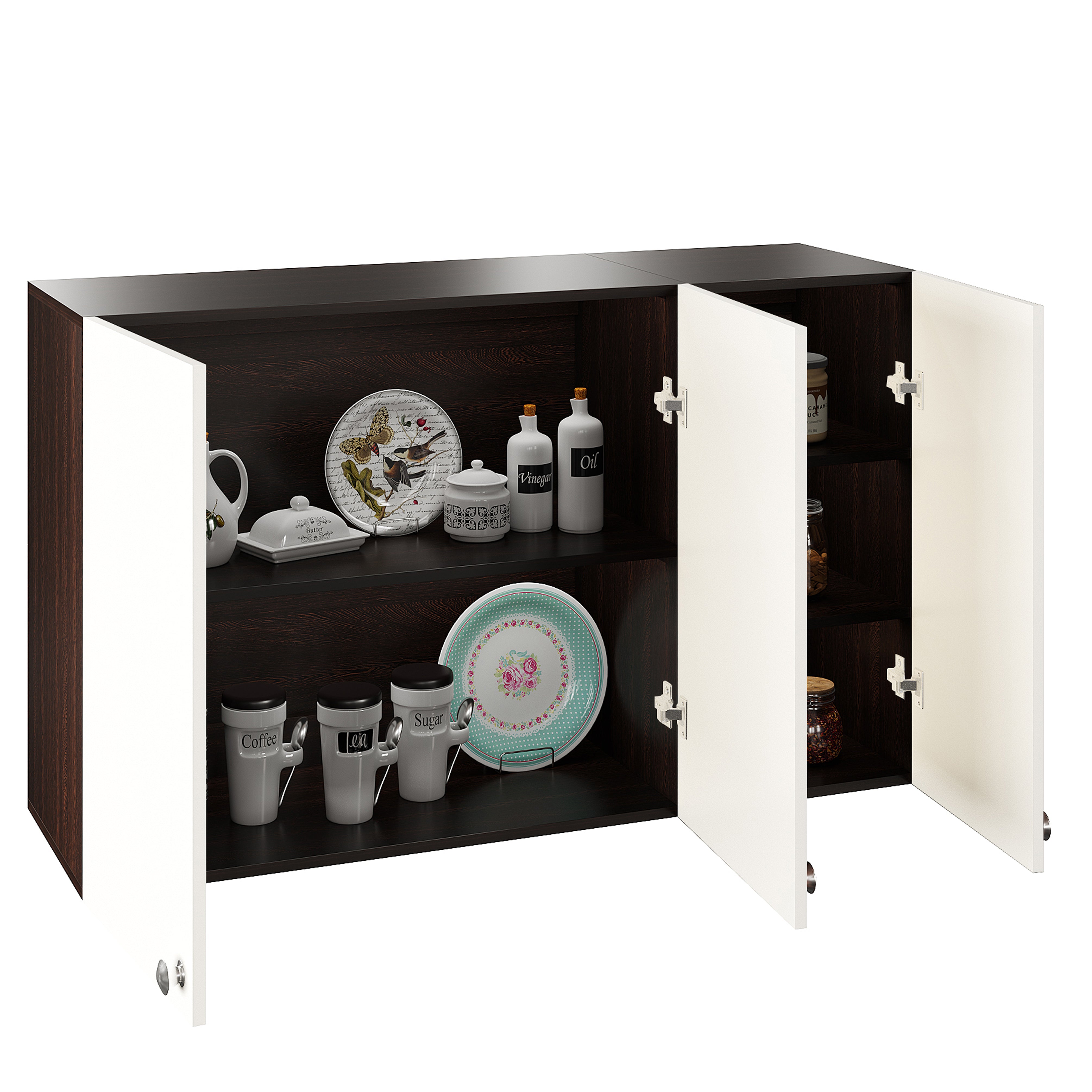 WOODWIDER Olender Engineered Wood Wall-Mount Kitchen Cabinet with Door – Space-Saving, Modern Storage Solution for Kitchen, Living Room, or Bathroom (Wenge & White)