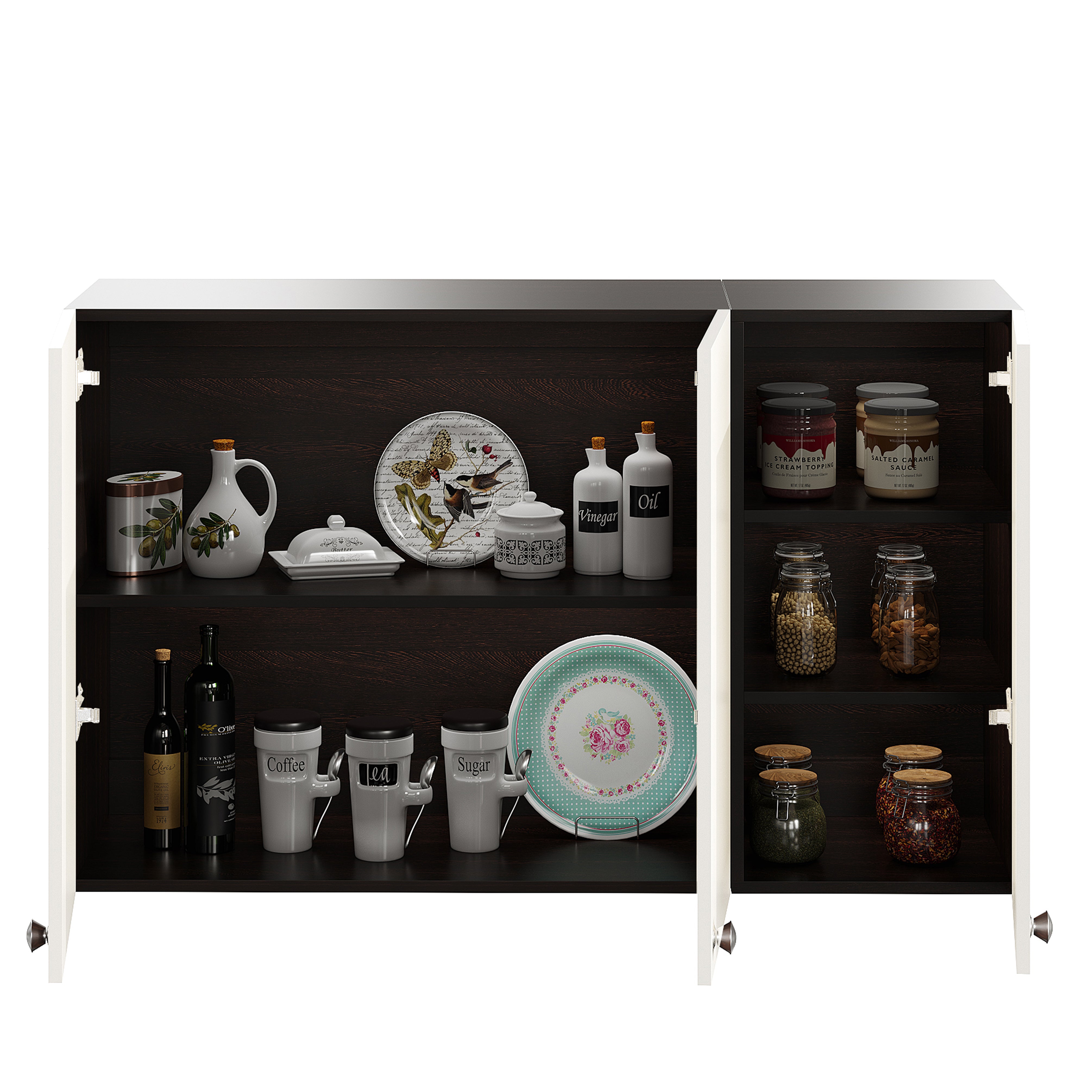 WOODWIDER Olender Engineered Wood Wall-Mount Kitchen Cabinet with Door – Space-Saving, Modern Storage Solution for Kitchen, Living Room, or Bathroom (Wenge & White)