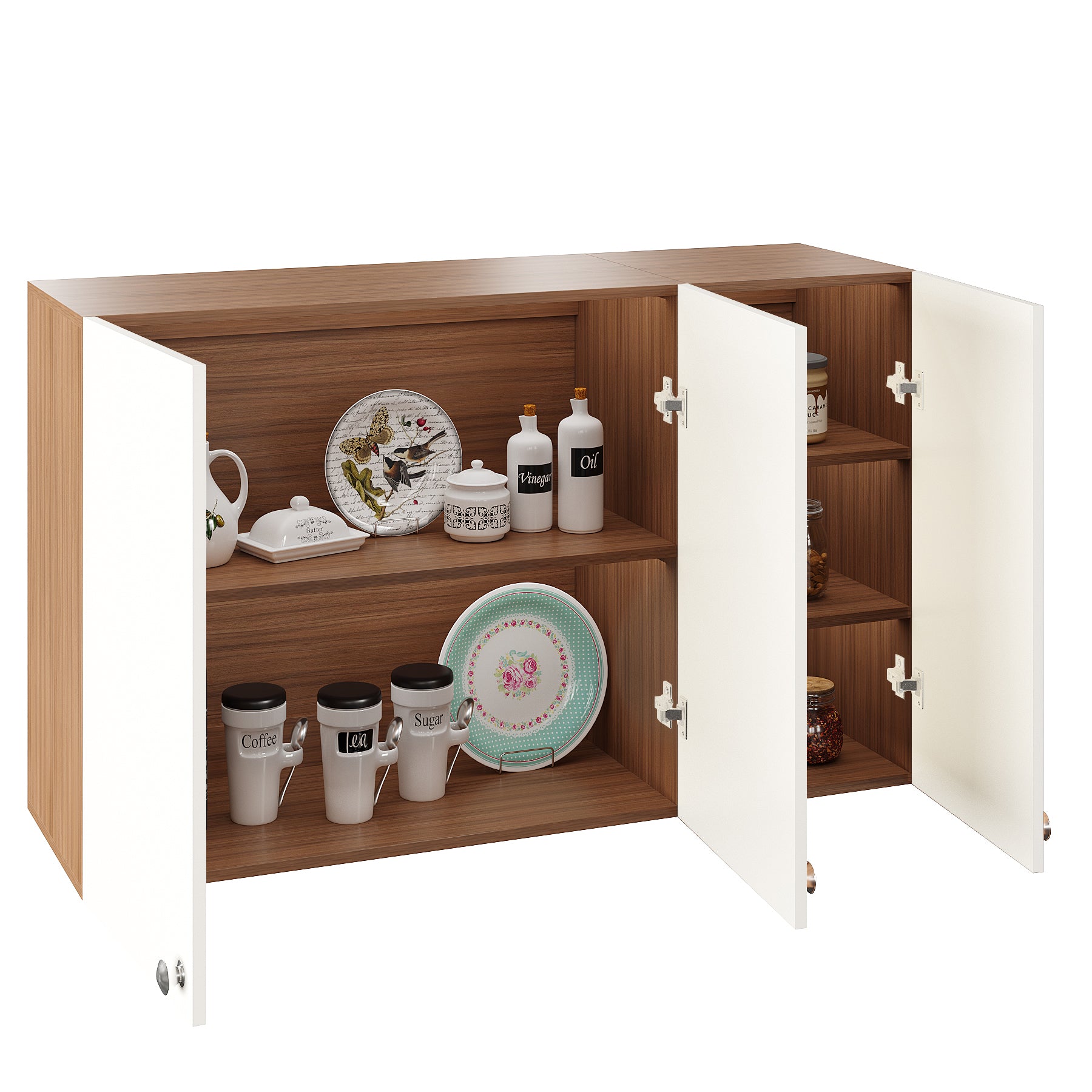 WOODWIDER Olender Engineered Wood Wall-Mount Kitchen Cabinet with Door – Space-Saving, Modern Storage Solution for Kitchen, Living Room, or Bathroom (Exotic Teak & White)