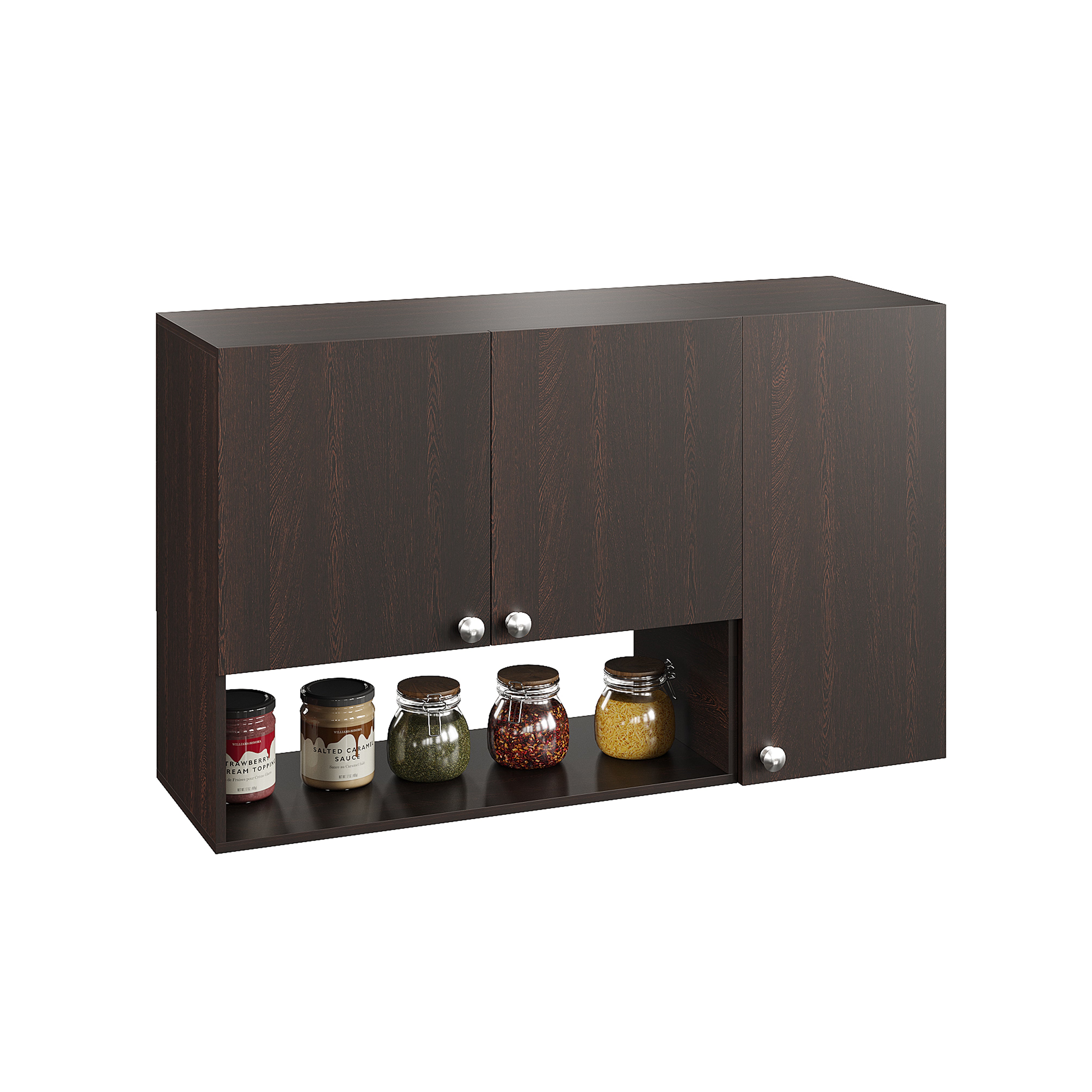 Diana Wall Mount Wooden Kitchen Cabinet Storage Rack Shelf Organizer with Door in Wenge Finish