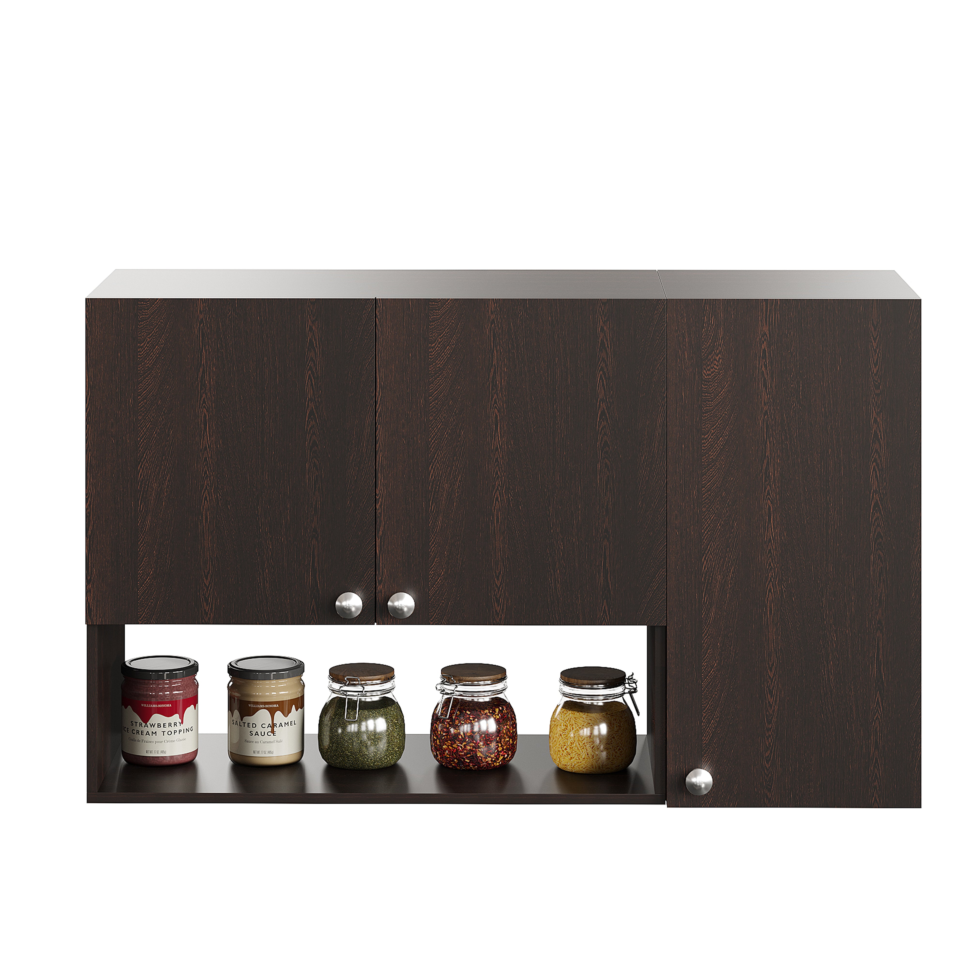 Diana Wall Mount Wooden Kitchen Cabinet Storage Rack Shelf Organizer with Door in Wenge Finish