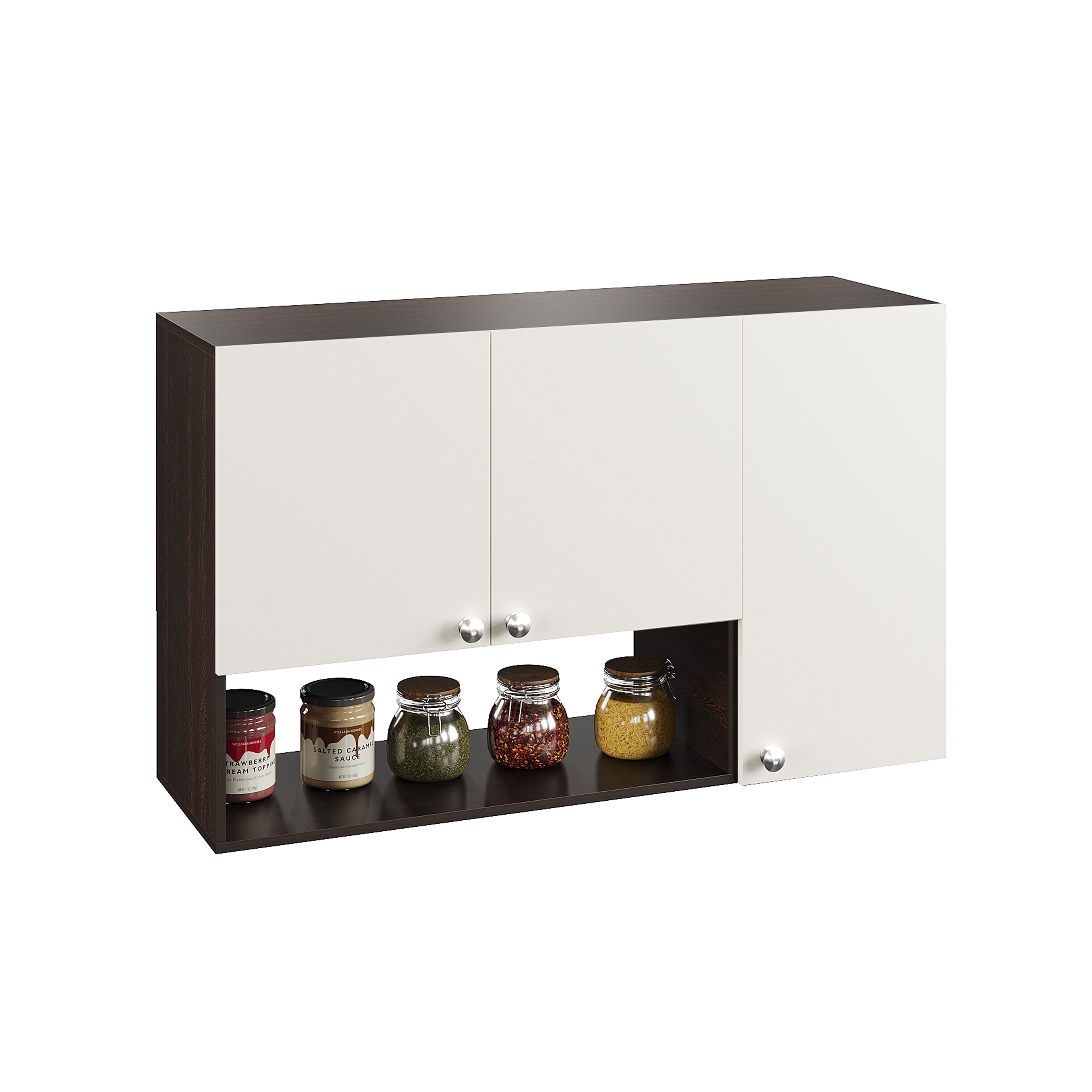 Diana Wall Mount Wooden Kitchen Cabinet Storage Rack Shelf Organizer with Door in Wenge & White Finish