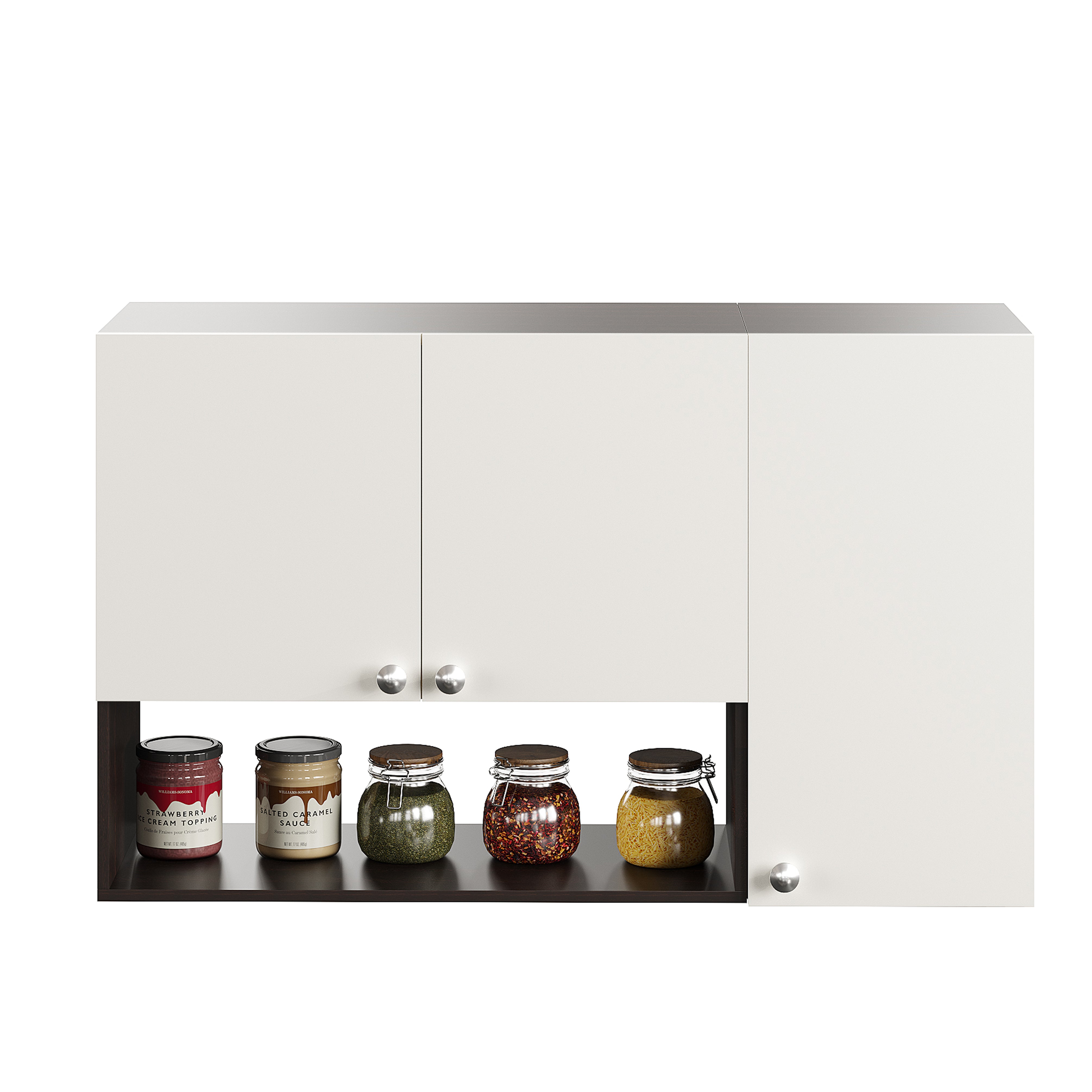 Diana Wall Mount Wooden Kitchen Cabinet Storage Rack Shelf Organizer with Door in Wenge & White Finish