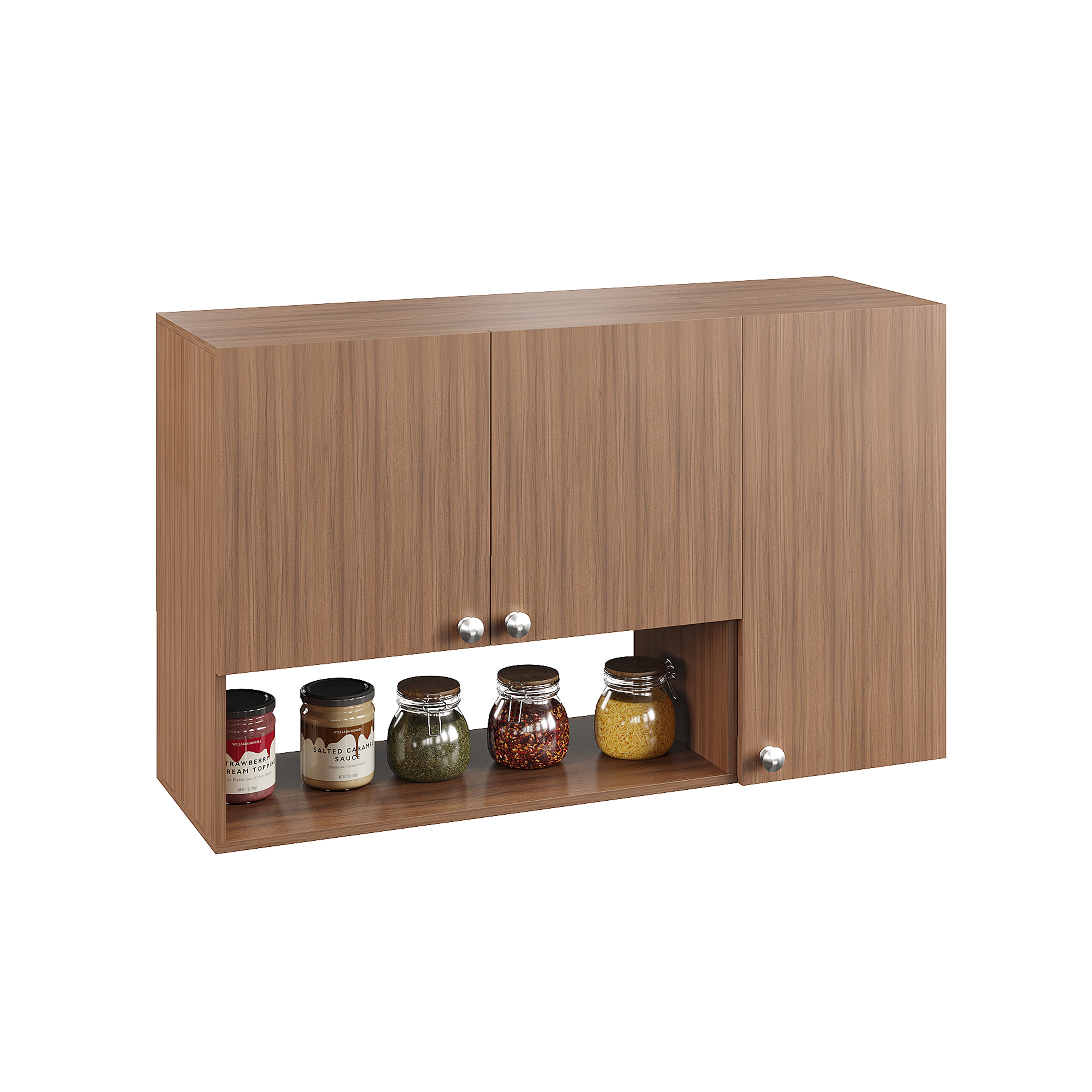 Diana Wall Mount Wooden Kitchen Cabinet Storage Rack Shelf Organizer with Door in Exotic Teak Finish