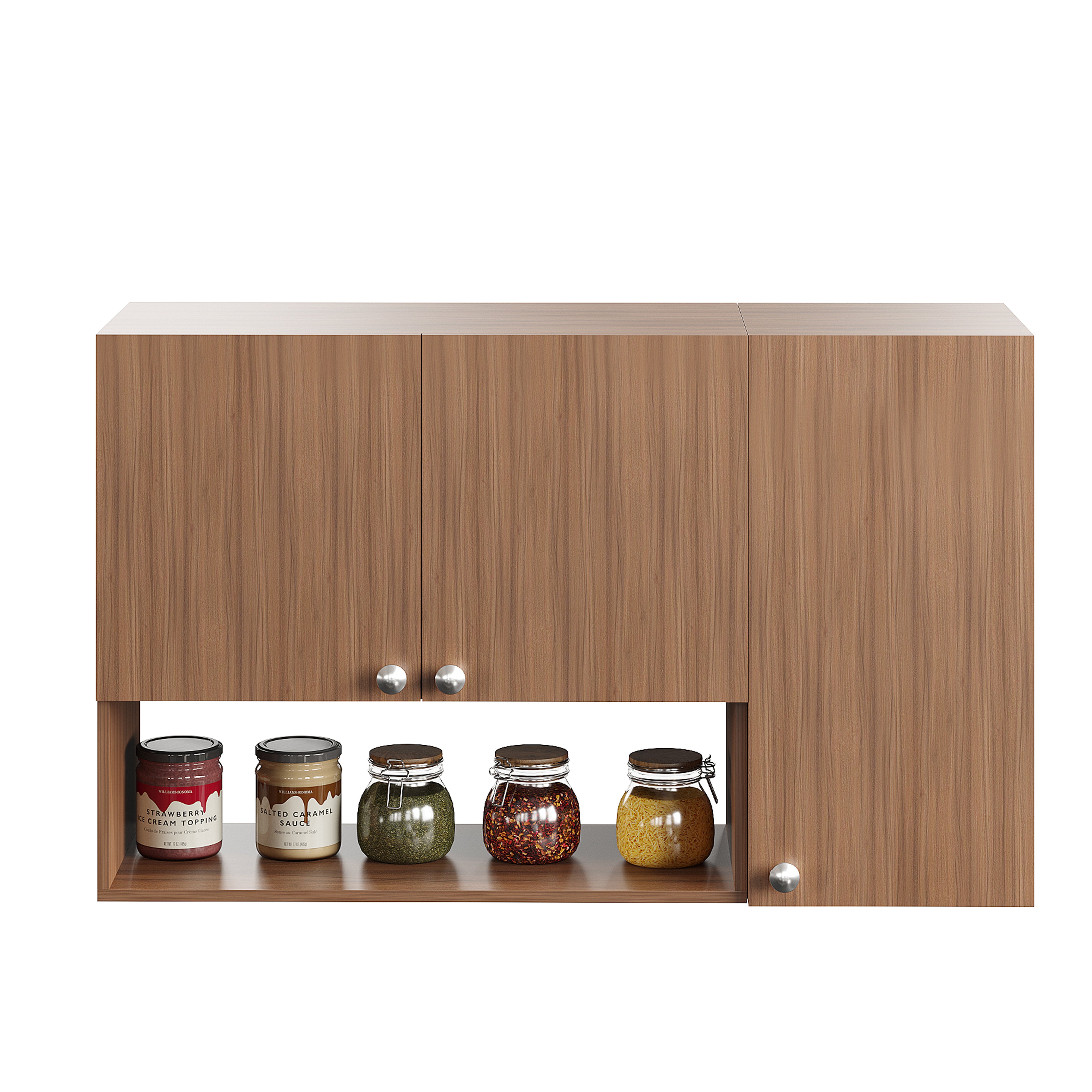 Diana Wall Mount Wooden Kitchen Cabinet Storage Rack Shelf Organizer with Door in Exotic Teak Finish