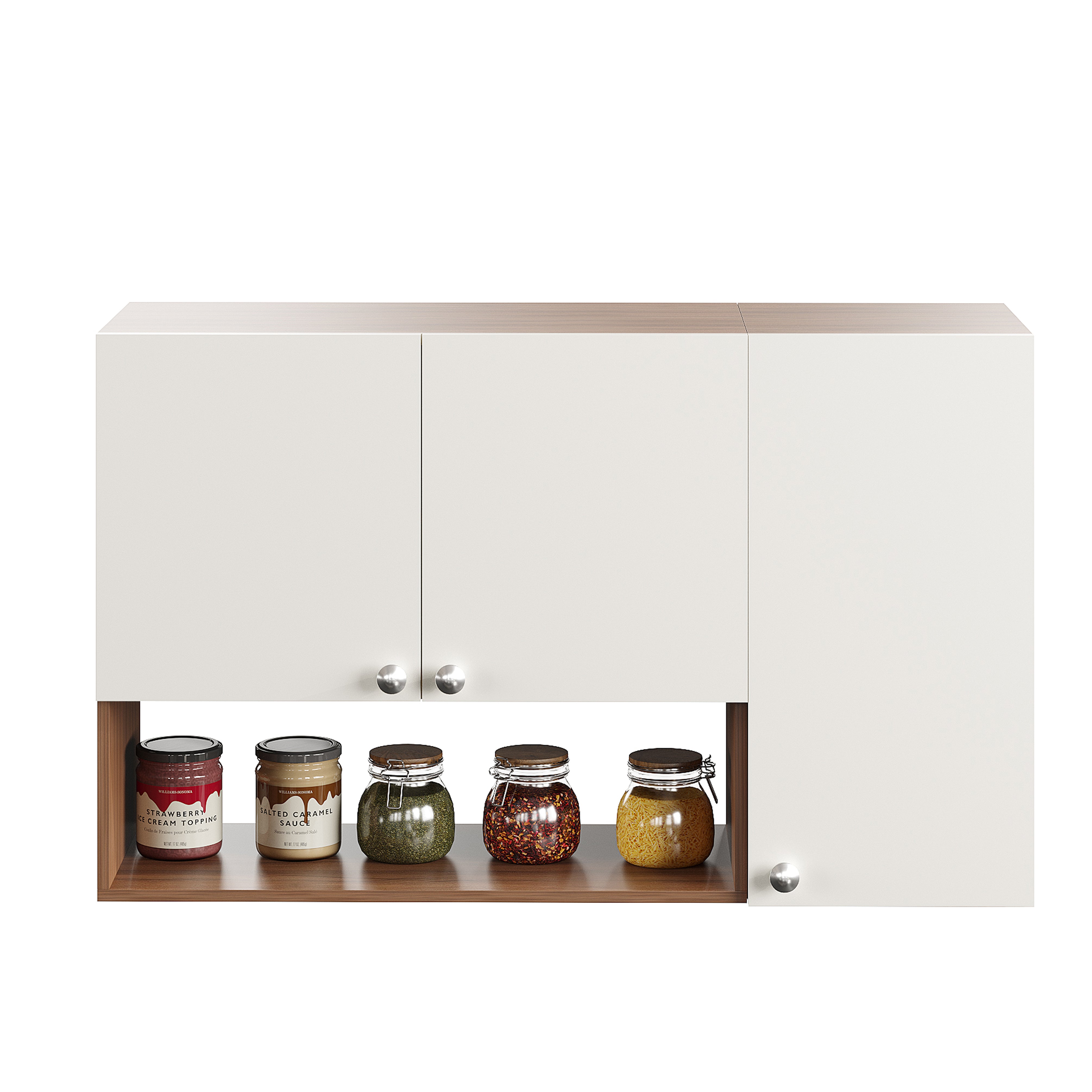 Diana Wall Mount Wooden Kitchen Cabinet Storage Rack Shelf Organizer with Door in Exotic Teak & White Finish