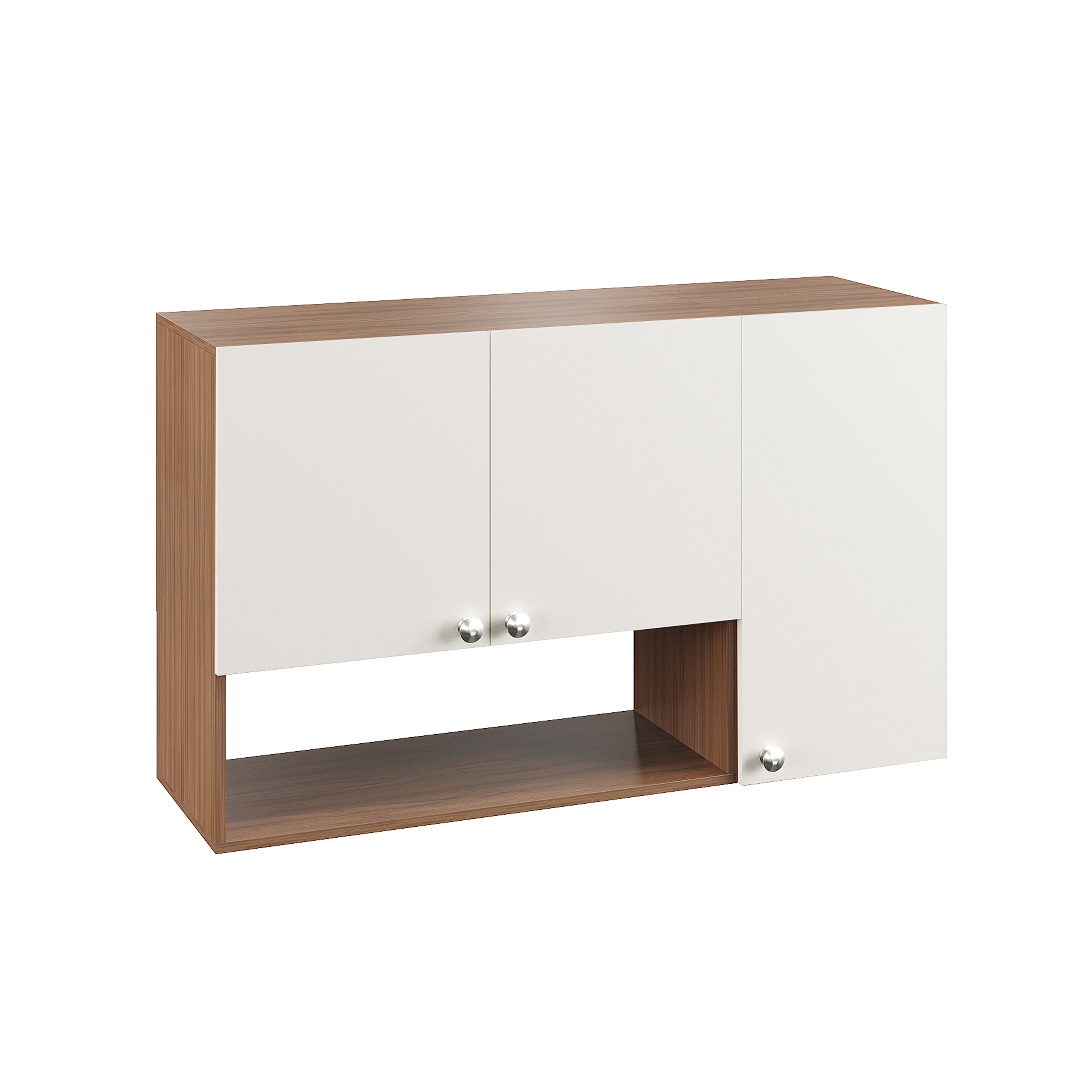 Diana Wall Mount Wooden Kitchen Cabinet Storage Rack Shelf Organizer with Door in Exotic Teak & White Finish
