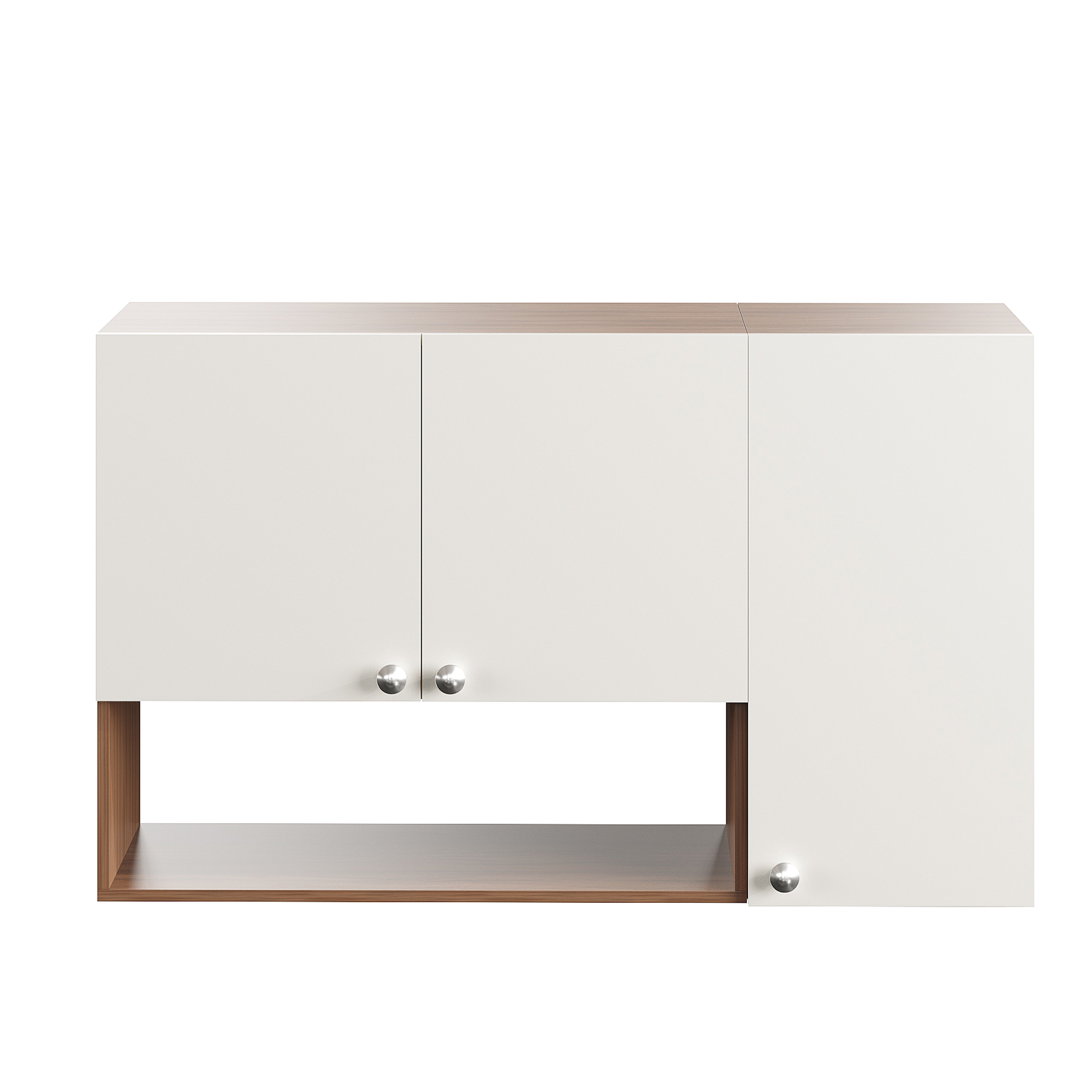 Diana Wall Mount Wooden Kitchen Cabinet Storage Rack Shelf Organizer with Door in Exotic Teak & White Finish