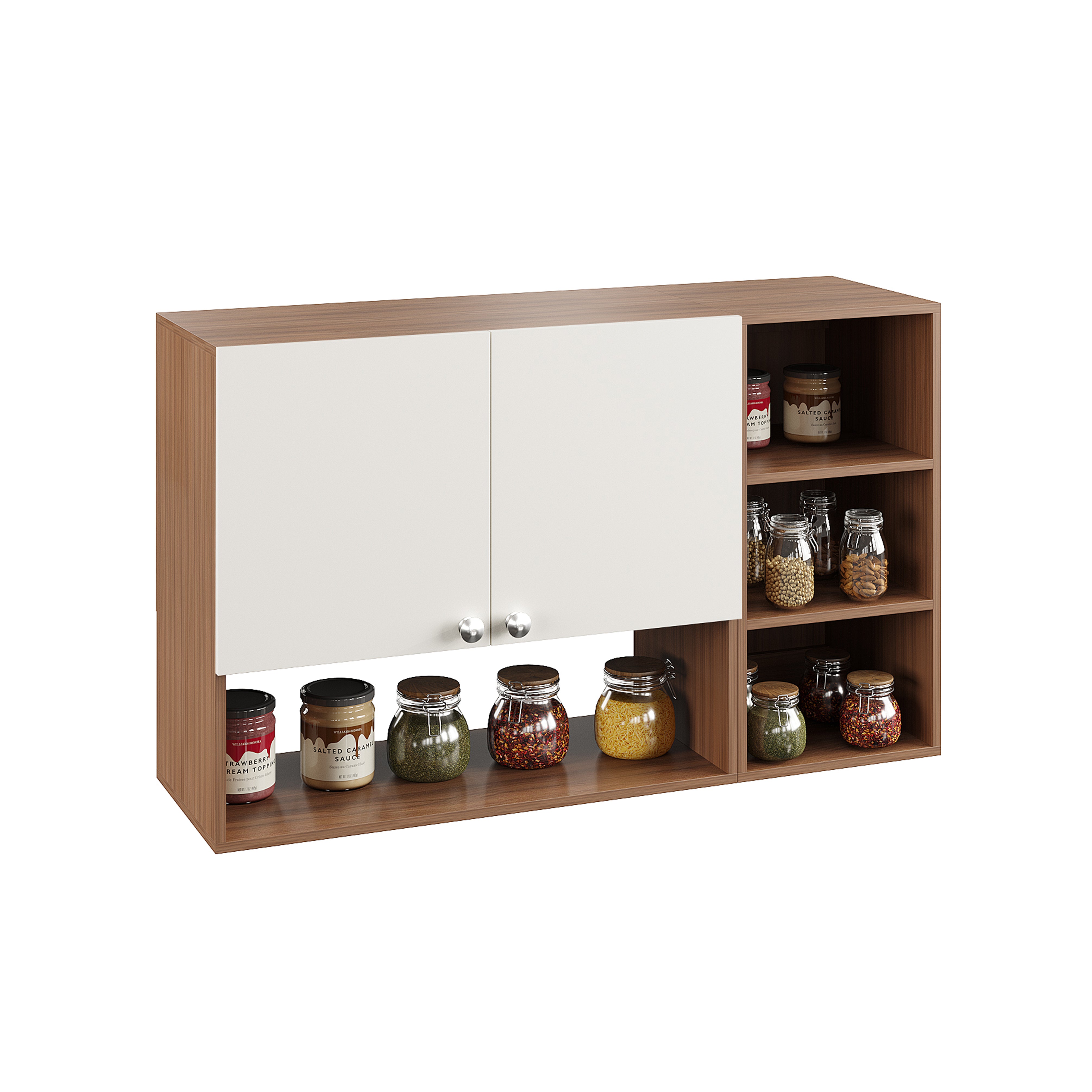 Woodwider Rozel Engineered Wood Wall-Mount Kitchen Cabinet with Door – Space-Saving, Modern Storage Solution for Kitchen, Living Room, or Bathroom (Exotic teak & White )