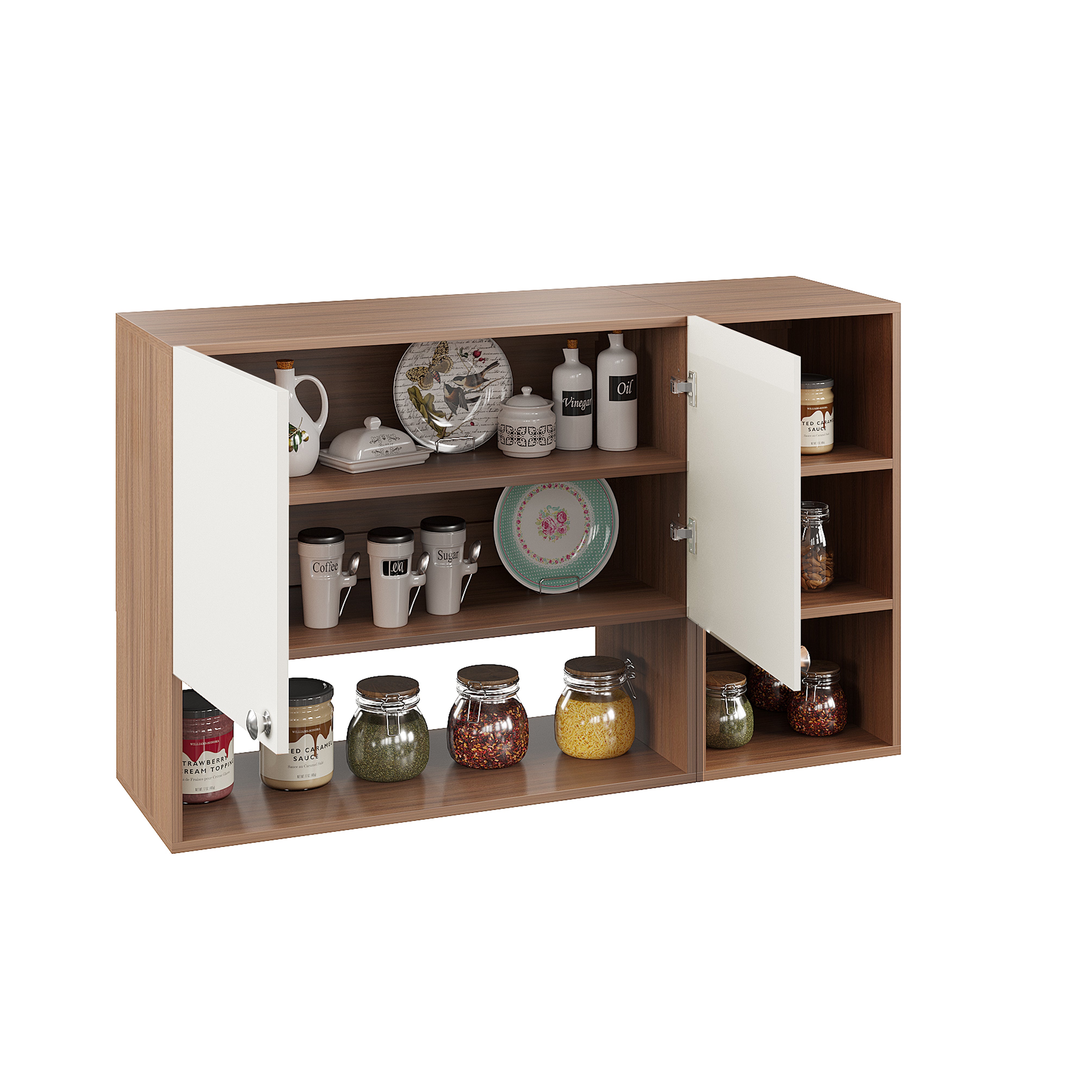 Woodwider Rozel Engineered Wood Wall-Mount Kitchen Cabinet with Door – Space-Saving, Modern Storage Solution for Kitchen, Living Room, or Bathroom (Exotic teak & White )