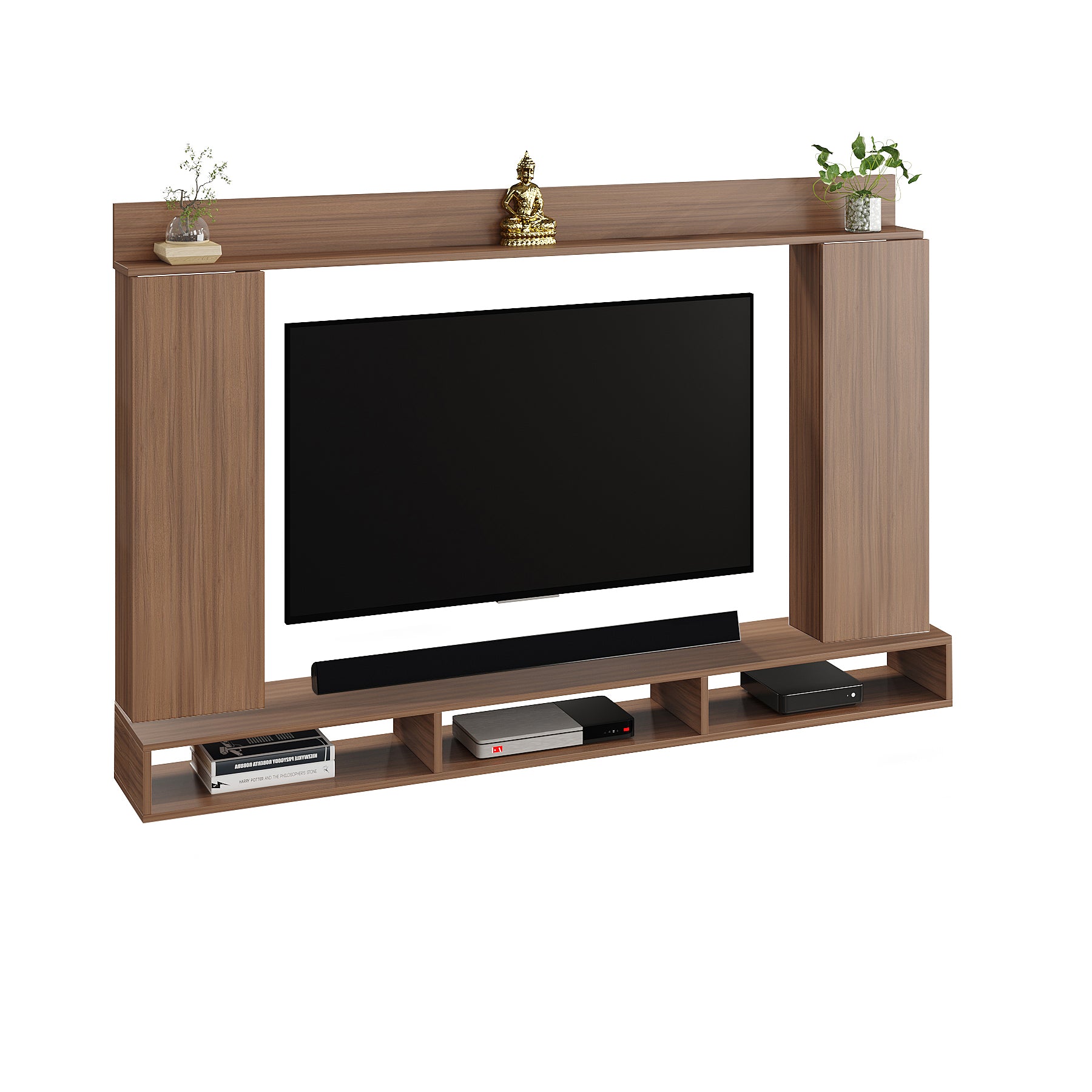 Furneaser Morris Engineered Wood Wall Mount TV Unit/TV Stand with Door/TV Cabinet/TV Entertainment Unit/Set Top Box Stand (Ideal for 55 Inch) (D.I.Y) (Exotic Teak)