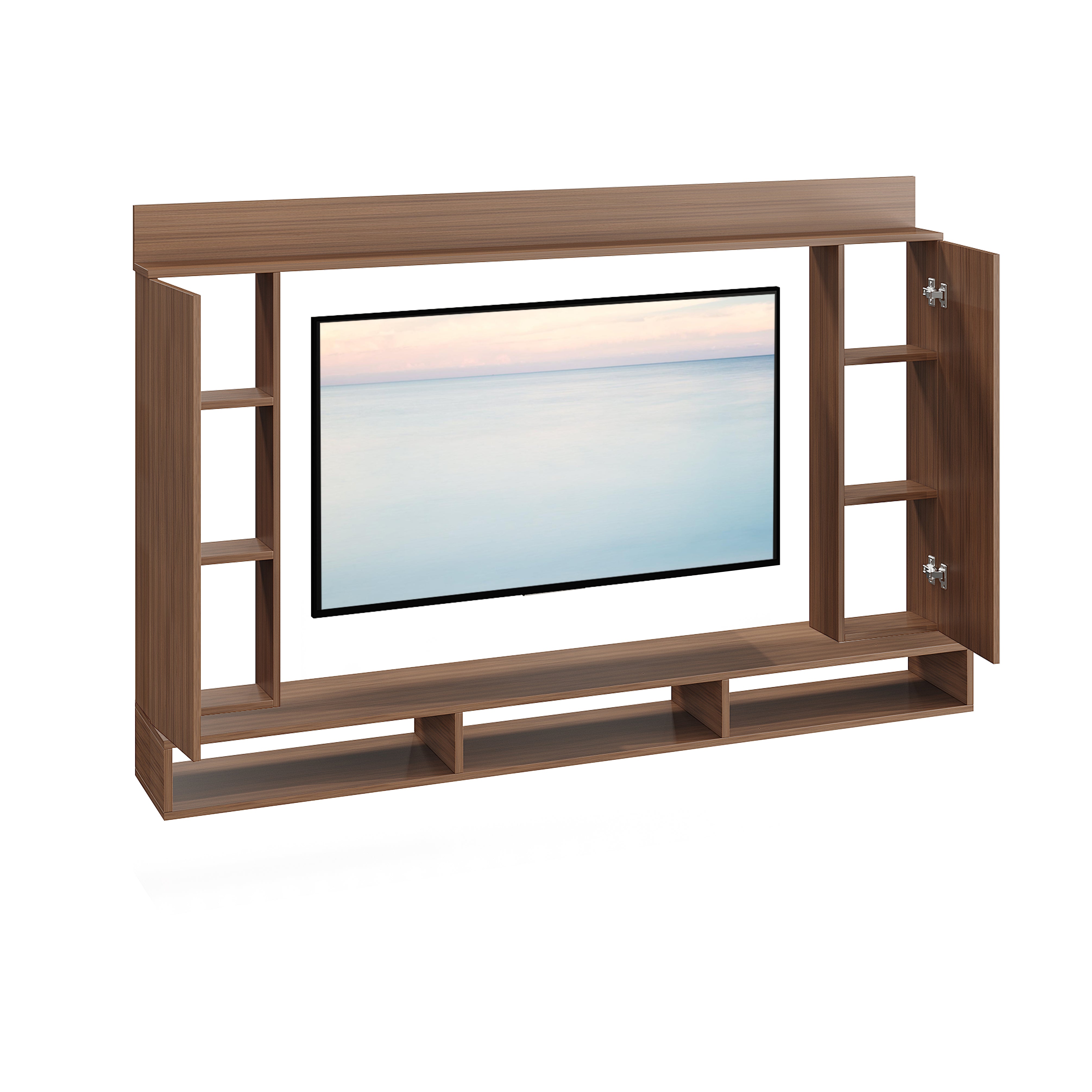 Furneaser Morris Engineered Wood Wall Mount TV Unit / Set Top Box Stand with Display Shelves / Modern Tv Rack / Cabinet / Showcase For 43 inch TV (Exotic Teak)