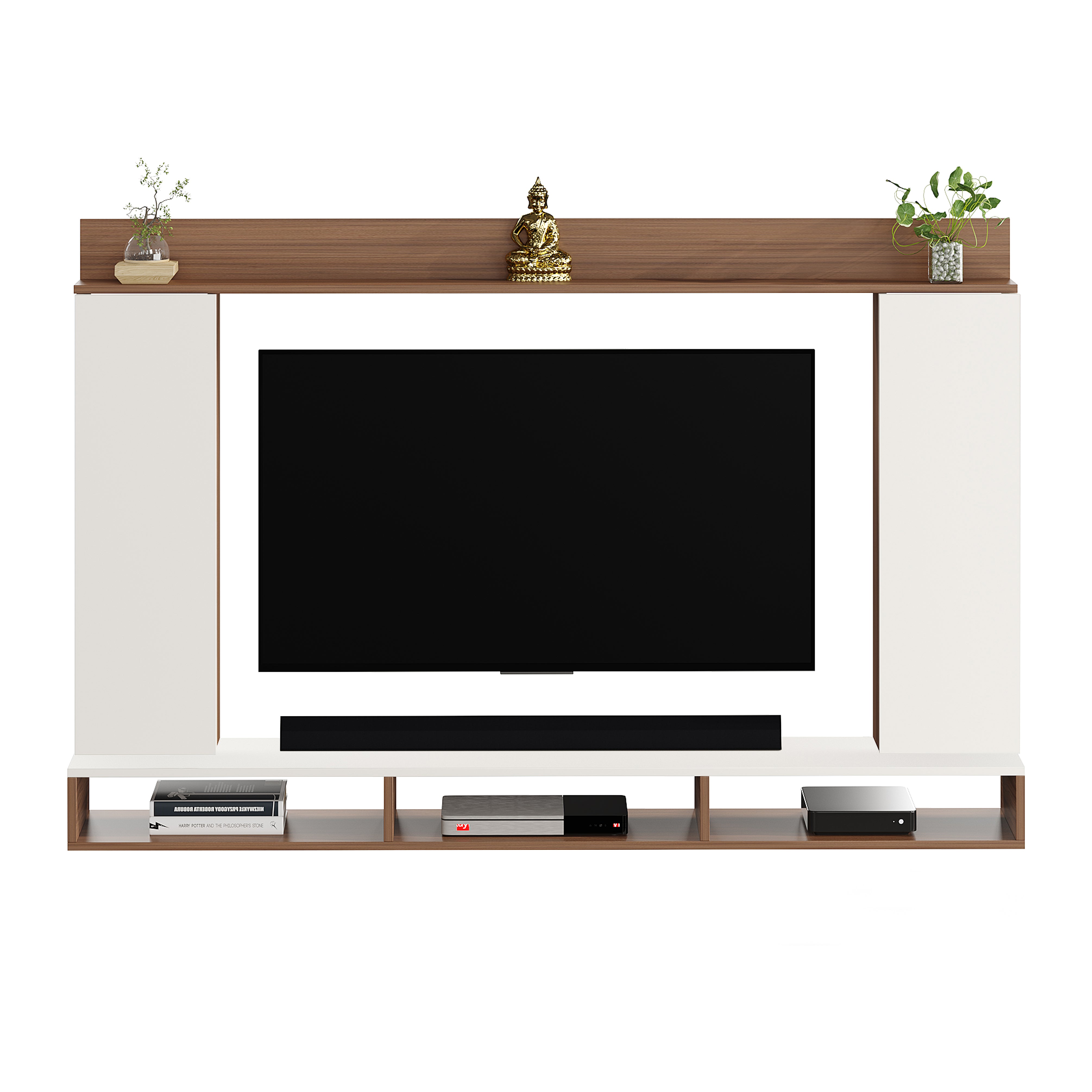 Furneaser Morris Engineered Wood Wall Mount TV Unit/TV Stand with Door/TV Cabinet/TV Entertainment Unit/Set Top Box Stand (Ideal for 55 Inch) (D.I.Y) (Exotic Teak & White)