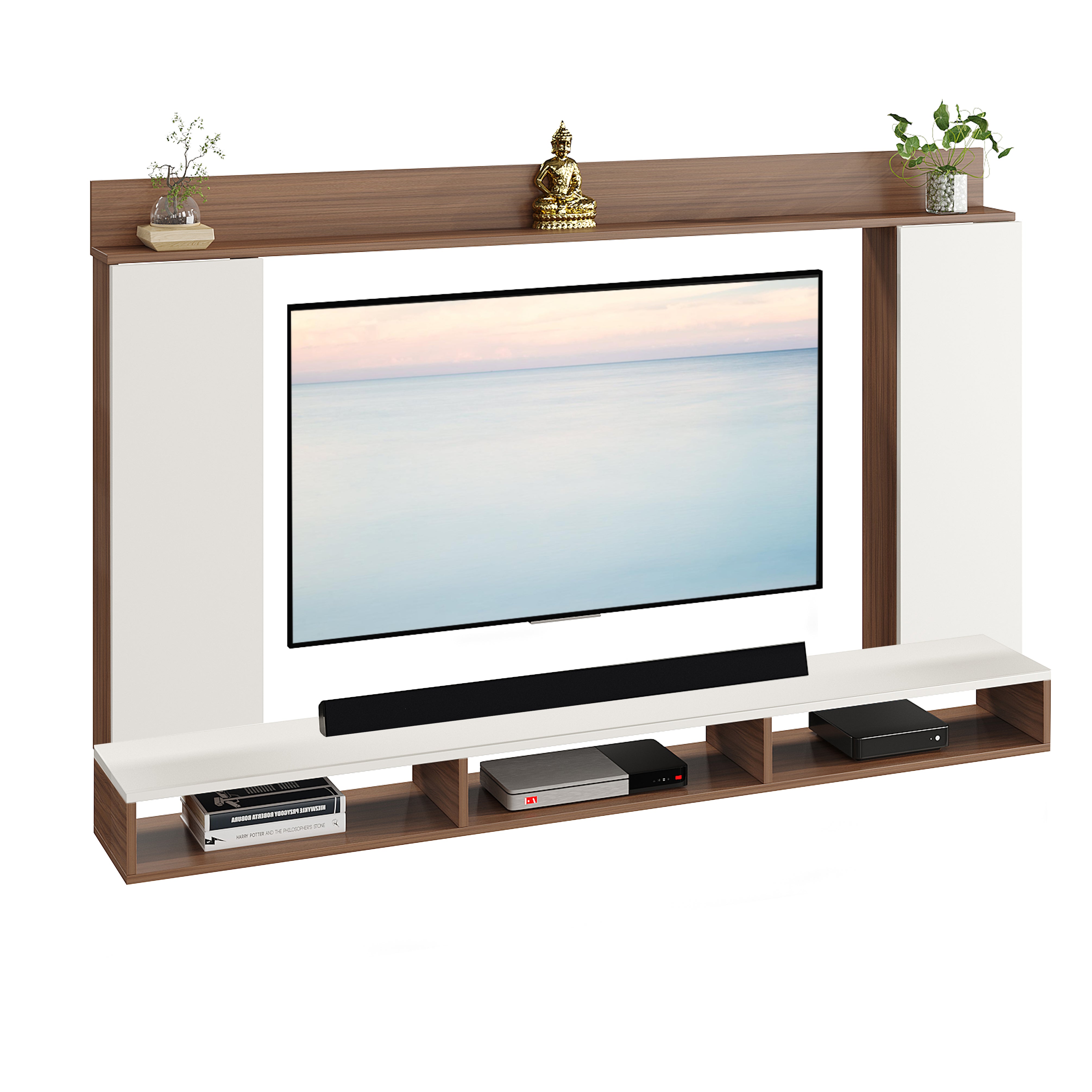 FURNEASER Morris Engineered Wood Wall Mount TV Unit/Set Top Box Stand with Display Shelves/Modern Tv Rack/Cabinet/Showcase for 43 inch TV (Exotic Teak & White)
