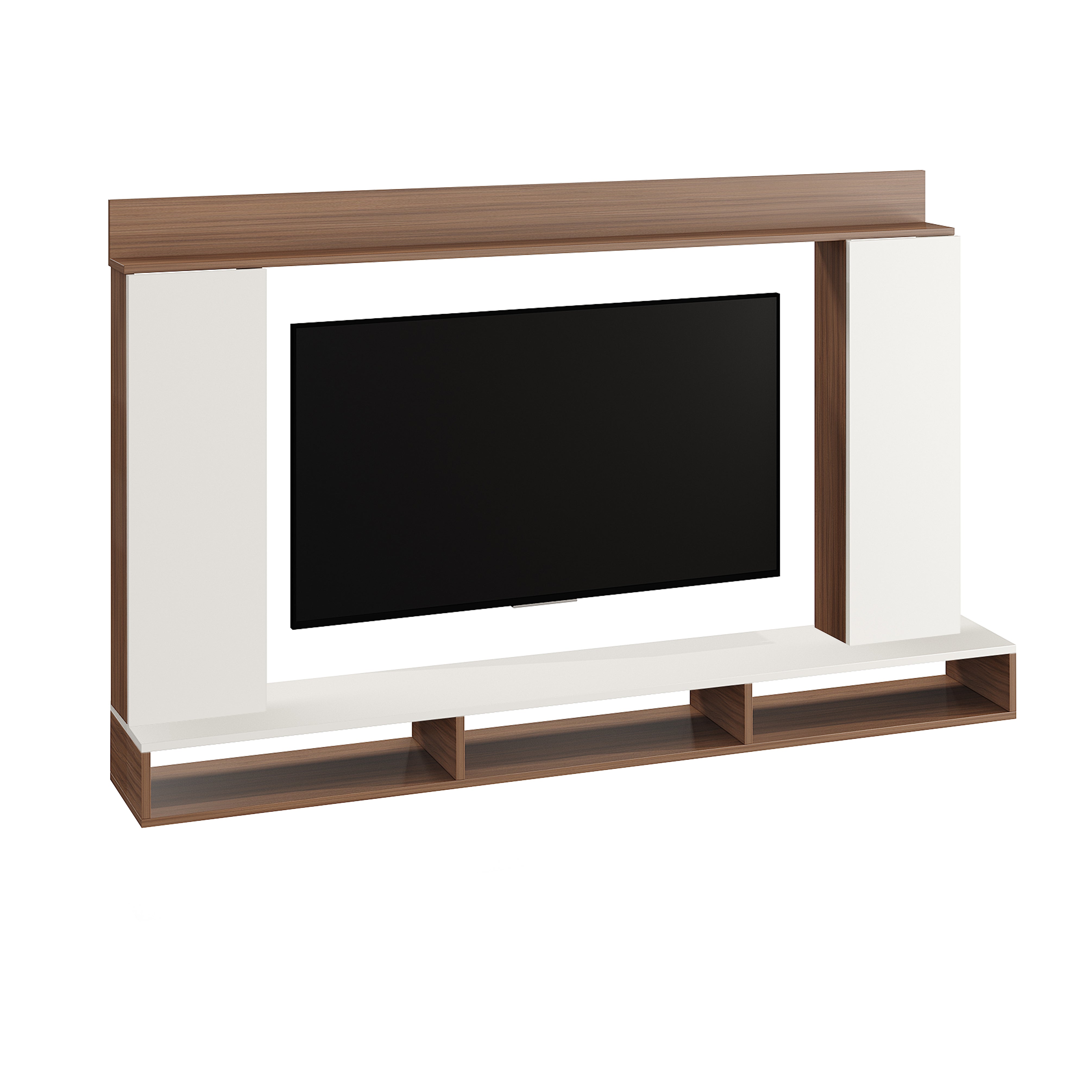 Furneaser Morris Engineered Wood Wall Mount TV Unit/TV Stand with Door/TV Cabinet/TV Entertainment Unit/Set Top Box Stand (Ideal for 55 Inch) (D.I.Y) (Exotic Teak & White)