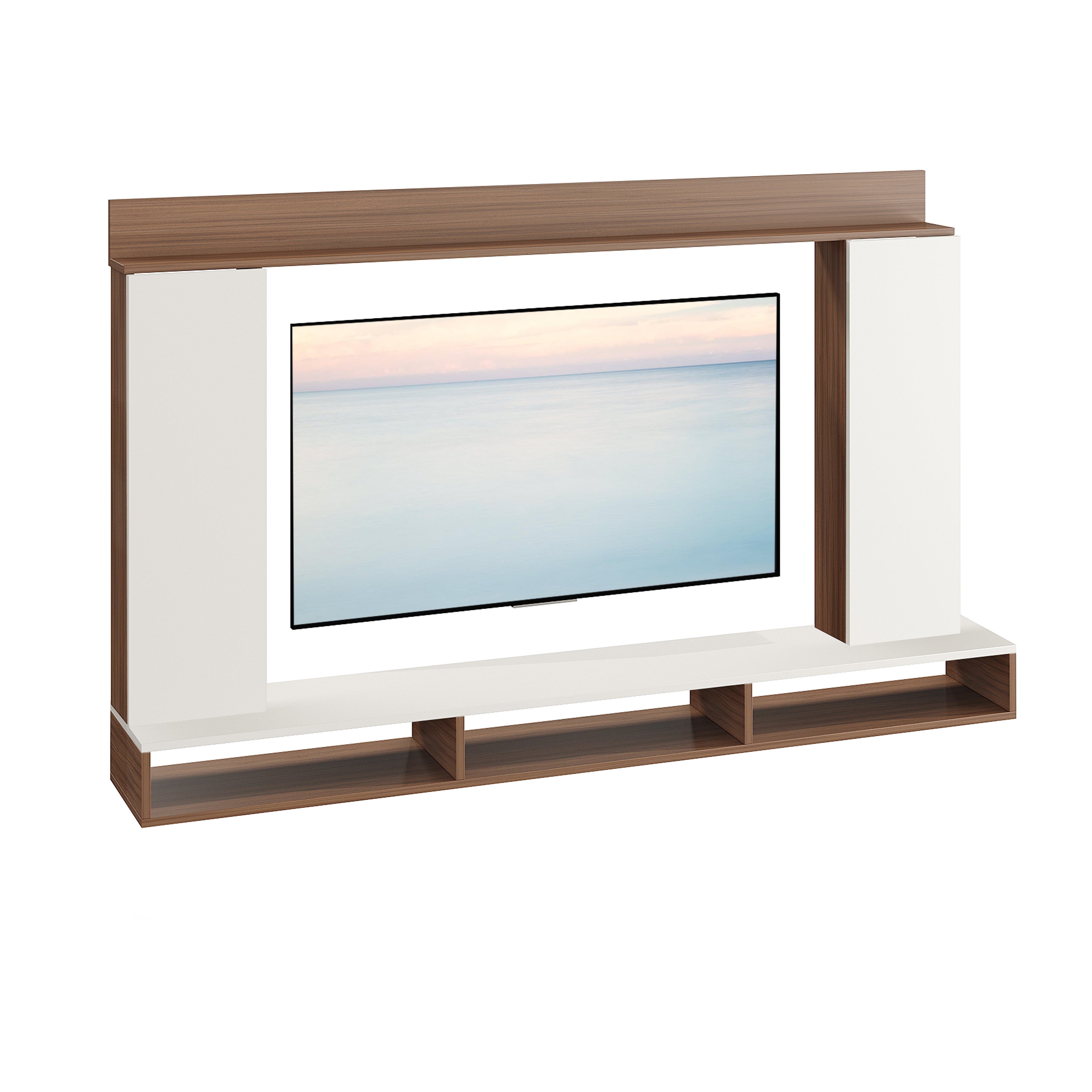 FURNEASER Morris Engineered Wood Wall Mount TV Unit/Set Top Box Stand with Display Shelves/Modern Tv Rack/Cabinet/Showcase for 43 inch TV (Exotic Teak & White)