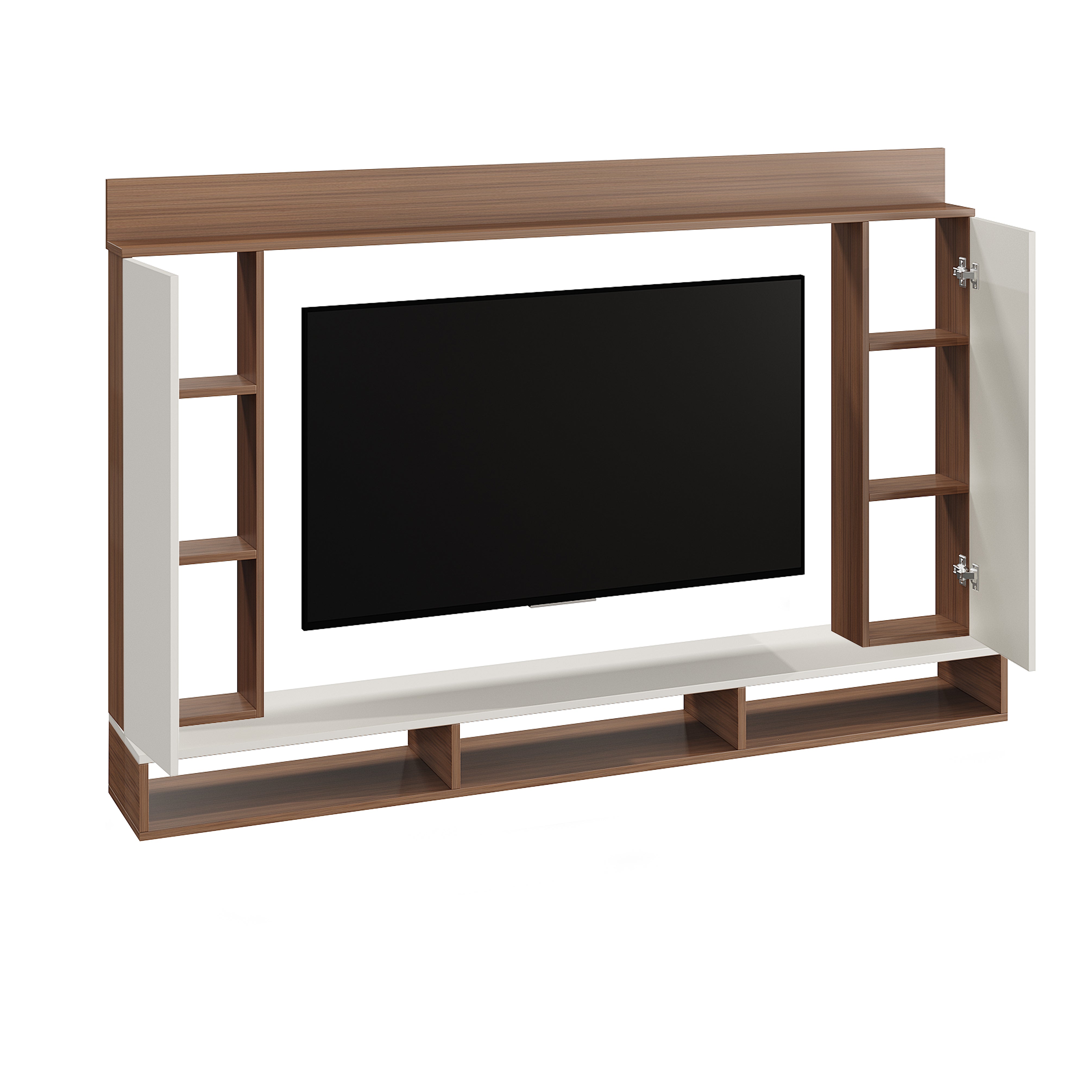 Furneaser Morris Engineered Wood Wall Mount TV Unit/TV Stand with Door/TV Cabinet/TV Entertainment Unit/Set Top Box Stand (Ideal for 55 Inch) (D.I.Y) (Exotic Teak & White)