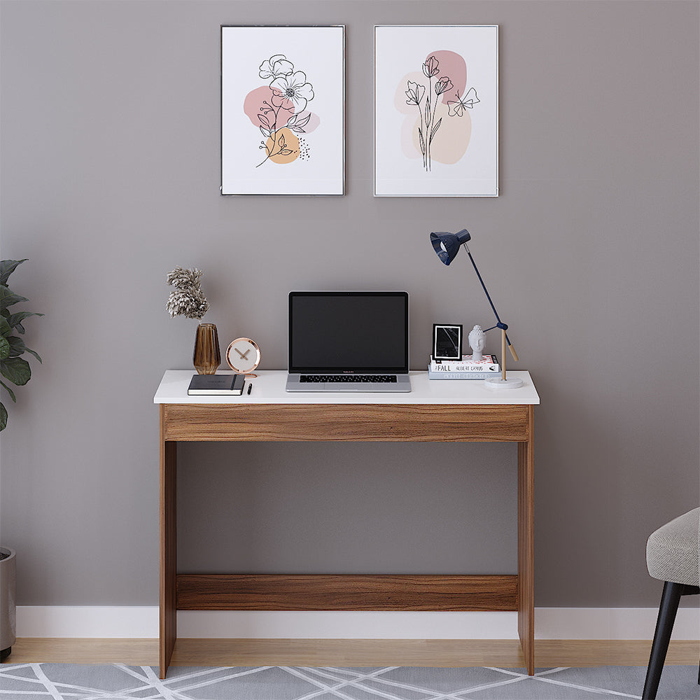 Boris Engineered Wood Study Table, Workstation, Computer, Laptop, WFH Office Desk, Gaming Table with Storage 103 x 40cm (Exotic Teak & White)