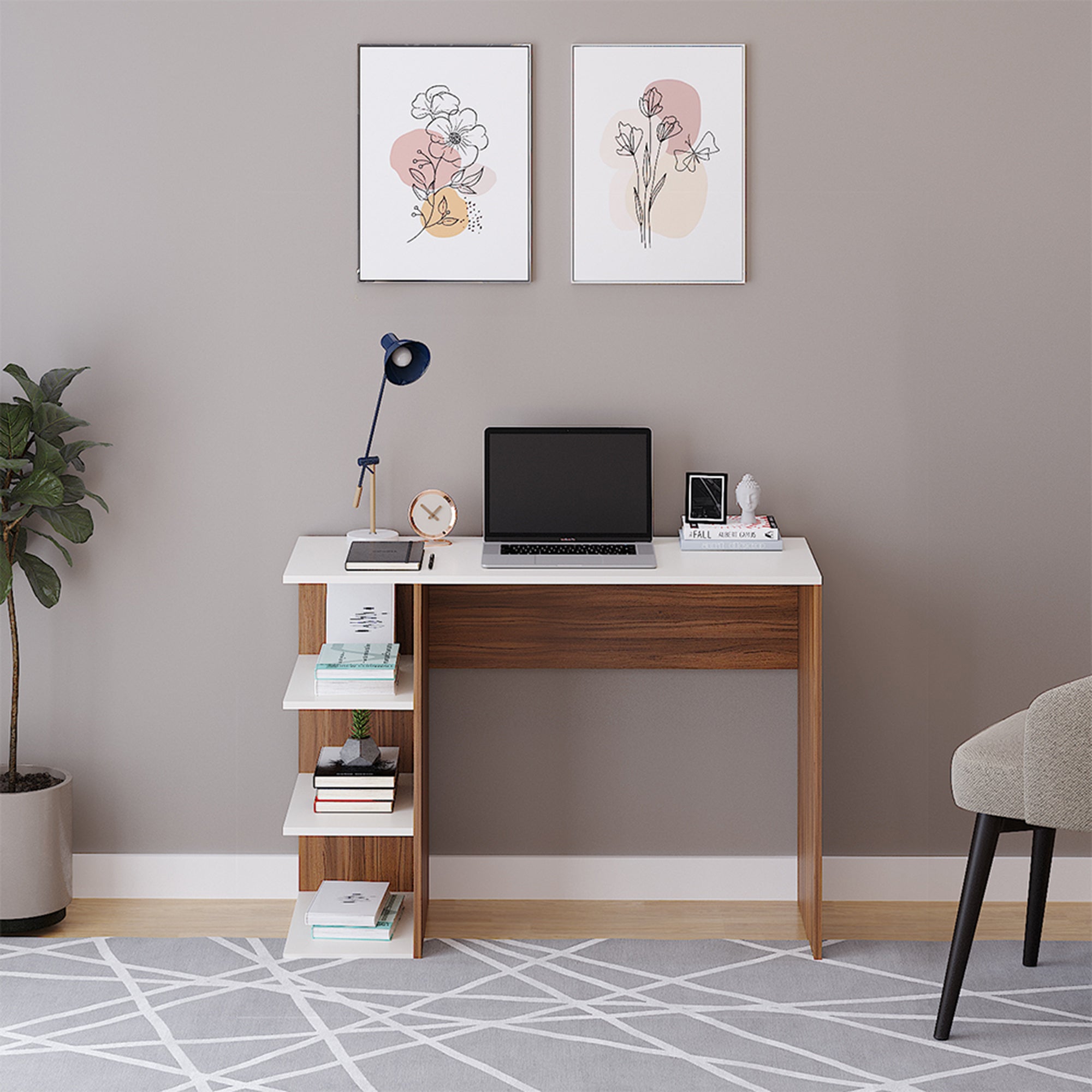 Qualish Study Table, Computer Desk, WFH Office Table with Storage (103 x 40 cm)
