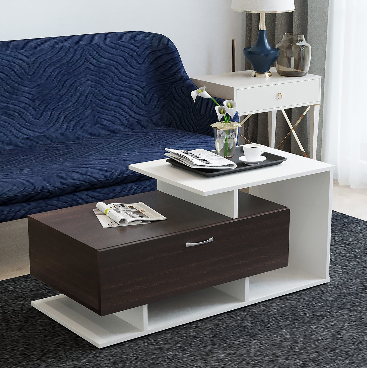 Breezia Modern Coffee Table with Storage, Centre Table, Teapoy for Living Room