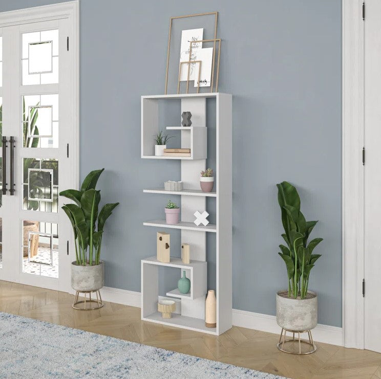 Mallen Wooden Book Shelf for Books, Book Shelf Rack for Home Library, Corner Shelf for Living Room, Study Room & Office Furniture (White)