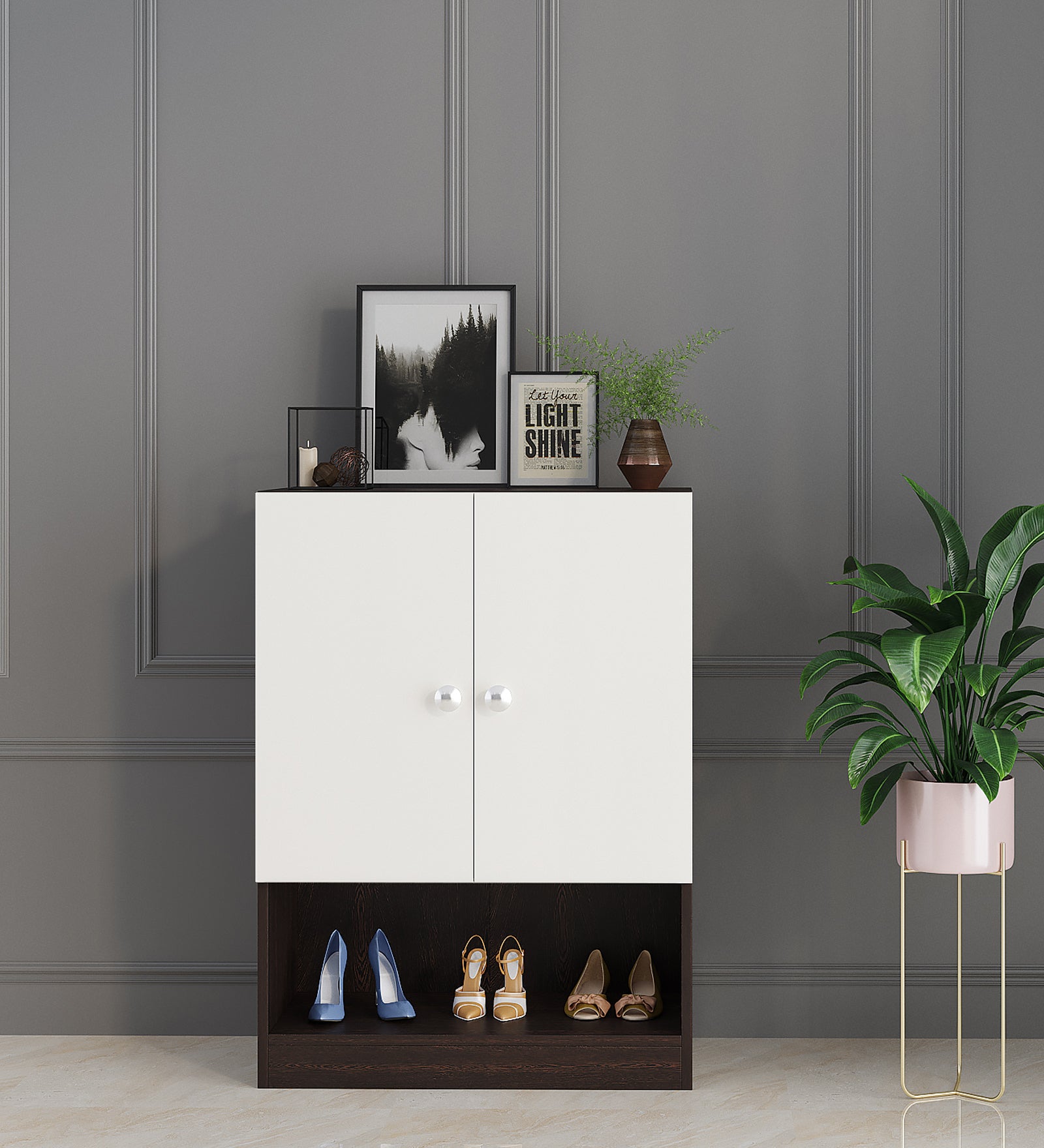 Arbor Wooden Shoe Rack Cabinet with Doors Wenge & White Finish