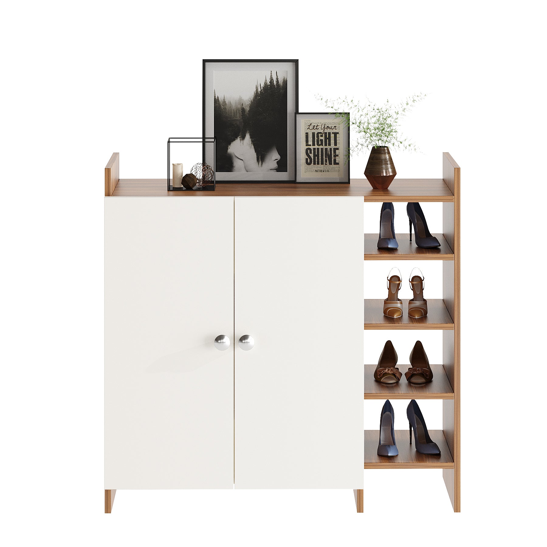 WOODWIDER Salosia Wooden Shoe Rack for Home Storage Organizer Shoe Rack Cabinet Slipper Footwear Stand Rack 6 Shelves, Store Up to 16 Pairs (Exotic Teak & White)