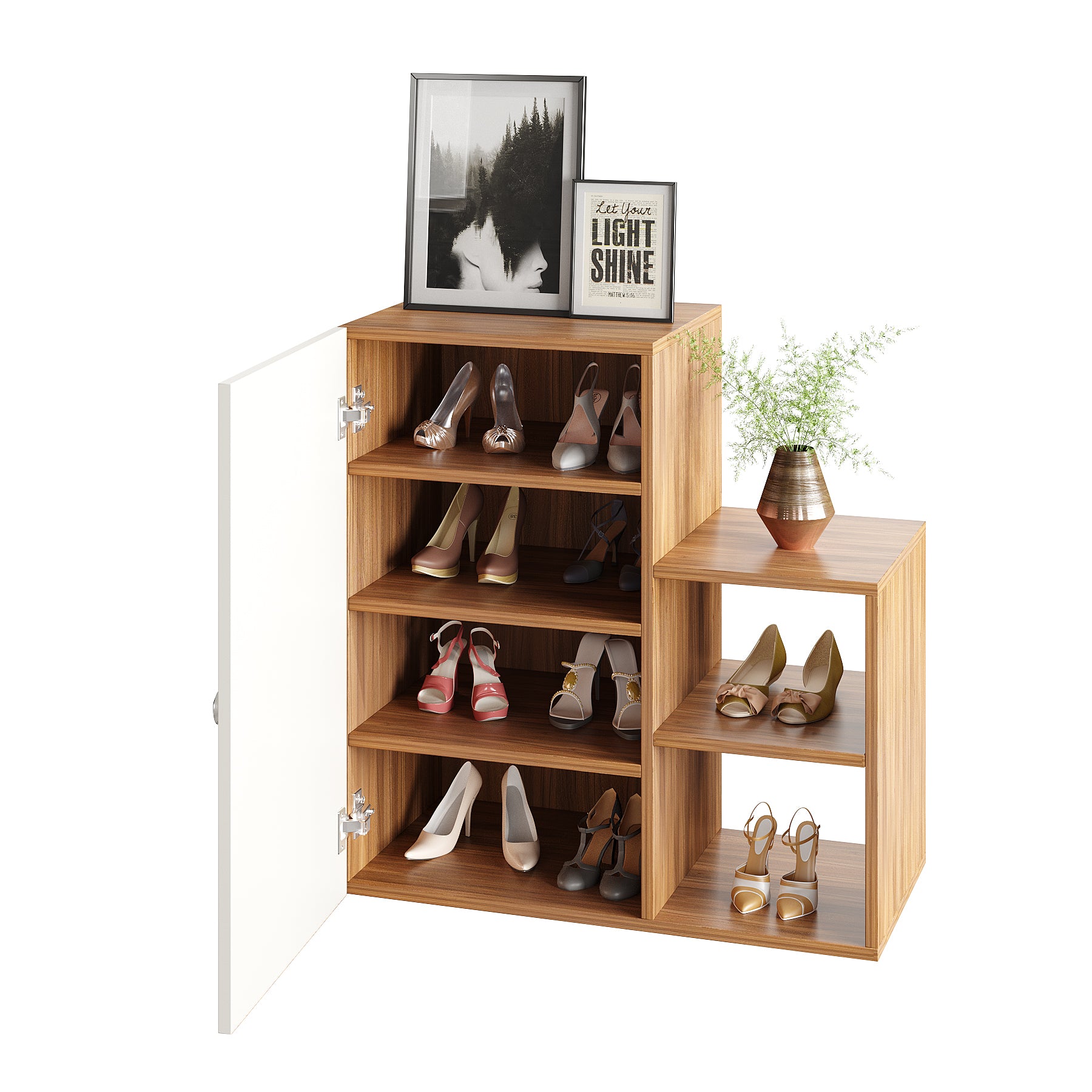 Woodwider Emry Wooden Shoe Rack for Home Storage Organizer Shoe Rack Cabinet Slipper Footwear Stand Rack 6 Shelves, Store Up to 16 Pairs (Exotic Teak)