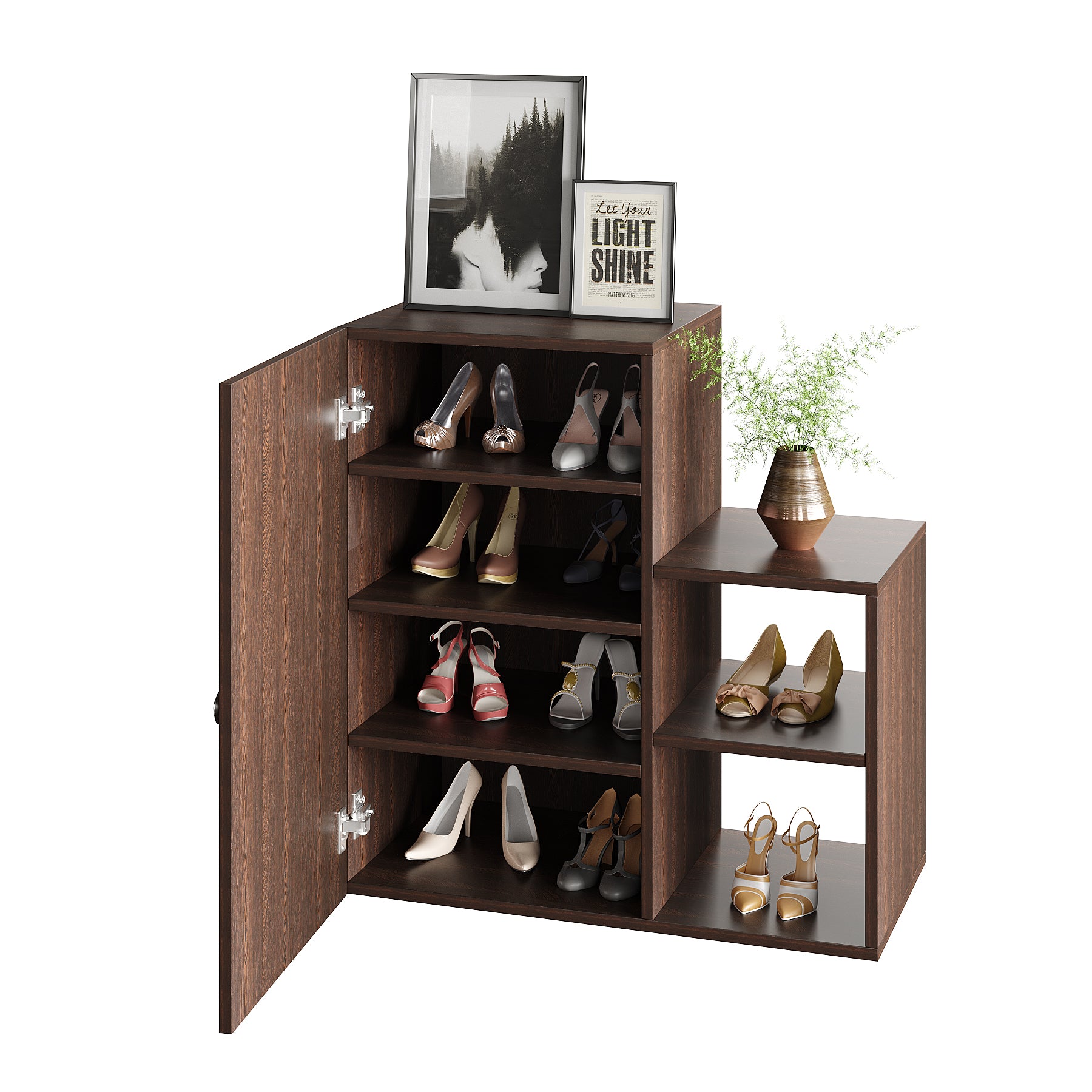 WOODWIDER Emry Wooden Shoe Rack for Home Storage Organizer Shoe Rack Cabinet Slipper Footwear Stand Rack 6 Shelves, Store Up to 16 Pairs (Wenge)