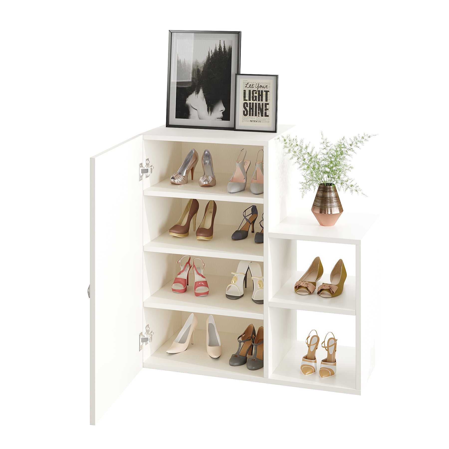 WOODWIDER Emry Wooden Shoe Rack for Home Storage Organizer Shoe Rack Cabinet Slipper Footwear Stand Rack 6 Shelves, Store Up to 16 Pairs (White)