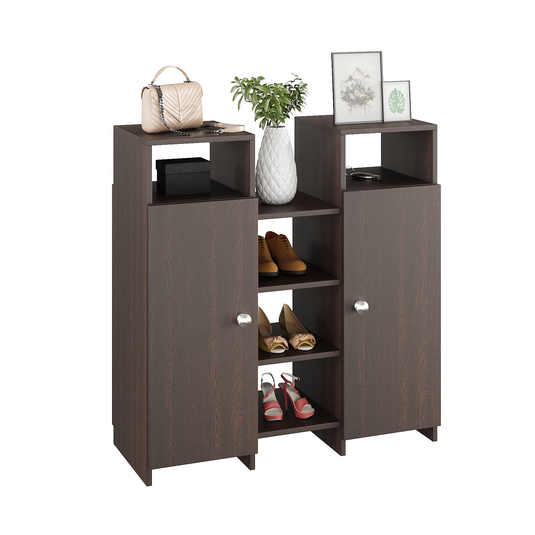 WOODWIDER Calis Wooden Shoe Rack for Home Storage Organizer Shoe Rack Cabinet Slipper Footwear Stand Rack 14 Shelves, Store Up to 16 Pairs (Wenge)
