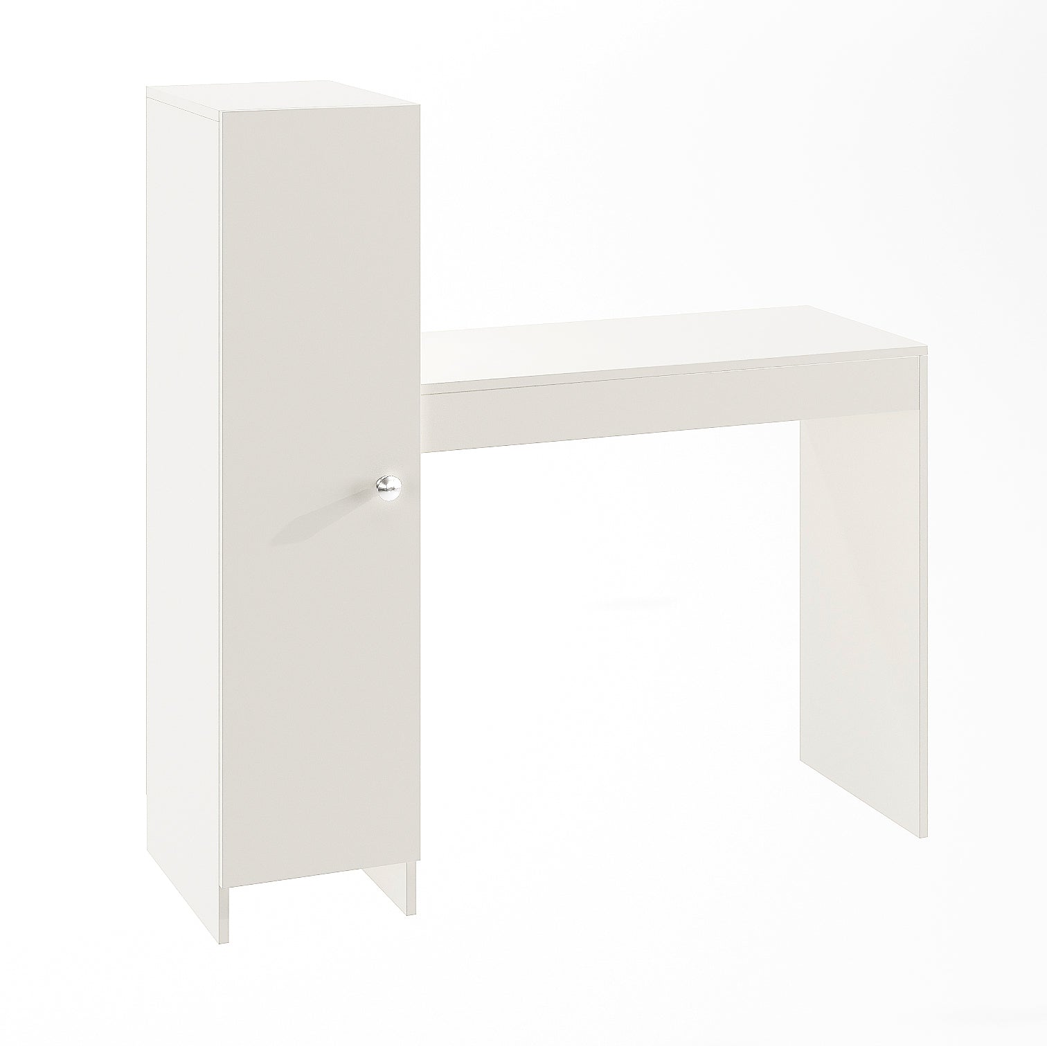 WOODWIDER Maria Wooden Study Table, Workstation, Computer, Laptop, WFH Office Desk, Gaming Table with Side Bookshelf Storage (White)