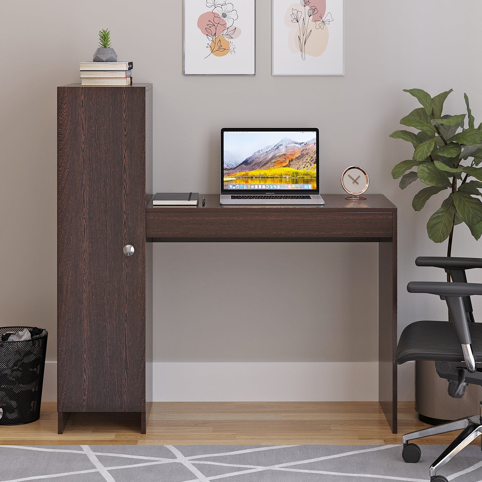 WOODWIDER Maria Wooden Study Table, Workstation, Computer, Laptop, WFH Office Desk, Gaming Table with Side Bookshelf Storage (Wenge)