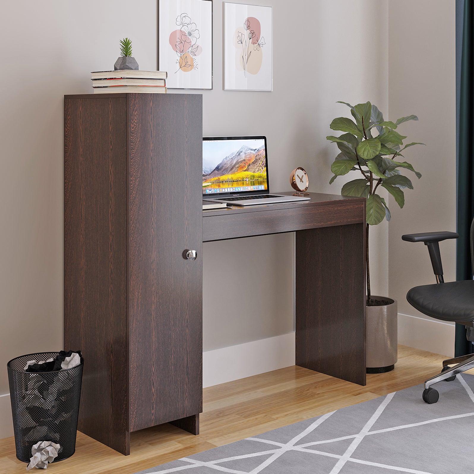 WOODWIDER Maria Wooden Study Table, Workstation, Computer, Laptop, WFH Office Desk, Gaming Table with Side Bookshelf Storage (Wenge)