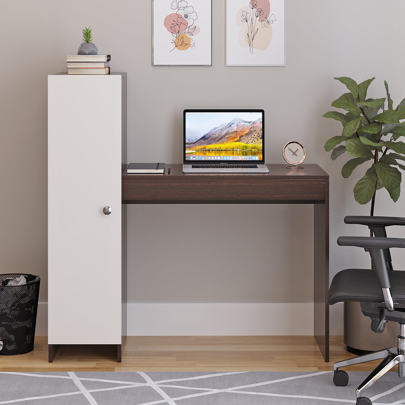 WOODWIDER Maria Wooden Study Table, Workstation, Computer, Laptop, WFH Office Desk, Gaming Table with Side Bookshelf Storage (Wenge & White)