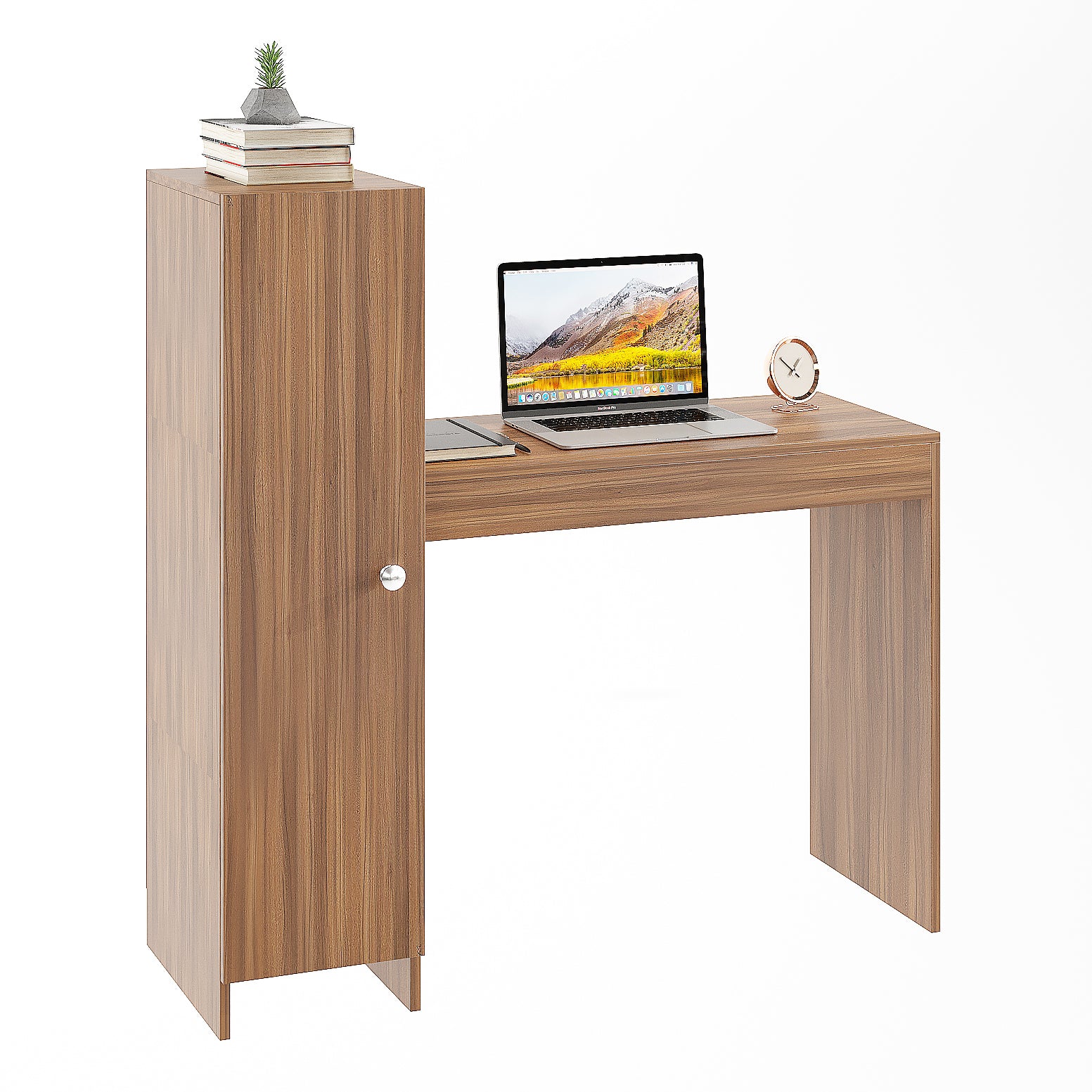 Woodwider Maria Wooden Study Table, Workstation, Computer, Laptop, WFH Office Desk, Gaming Table with Side Bookshelf Storage (Exotic Teak)