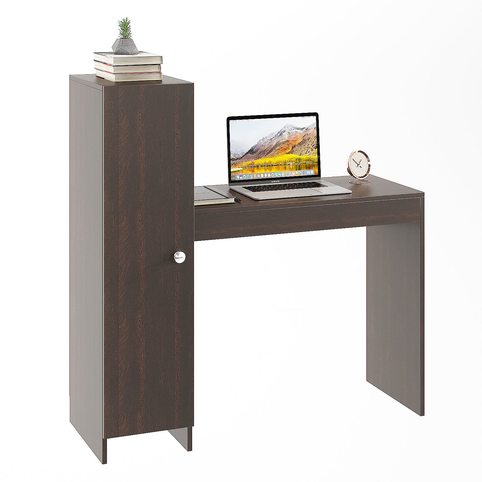 WOODWIDER Maria Wooden Study Table, Workstation, Computer, Laptop, WFH Office Desk, Gaming Table with Side Bookshelf Storage (Wenge)