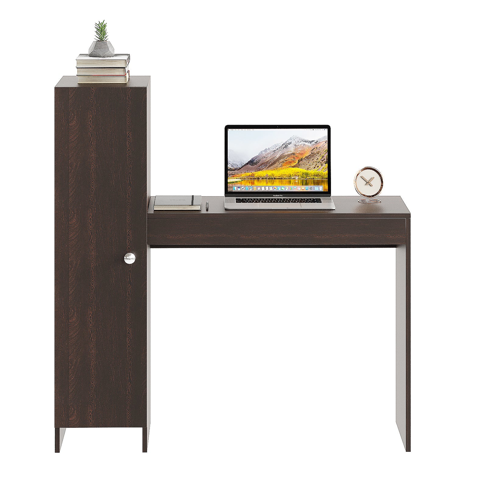 WOODWIDER Maria Wooden Study Table, Workstation, Computer, Laptop, WFH Office Desk, Gaming Table with Side Bookshelf Storage (Wenge)